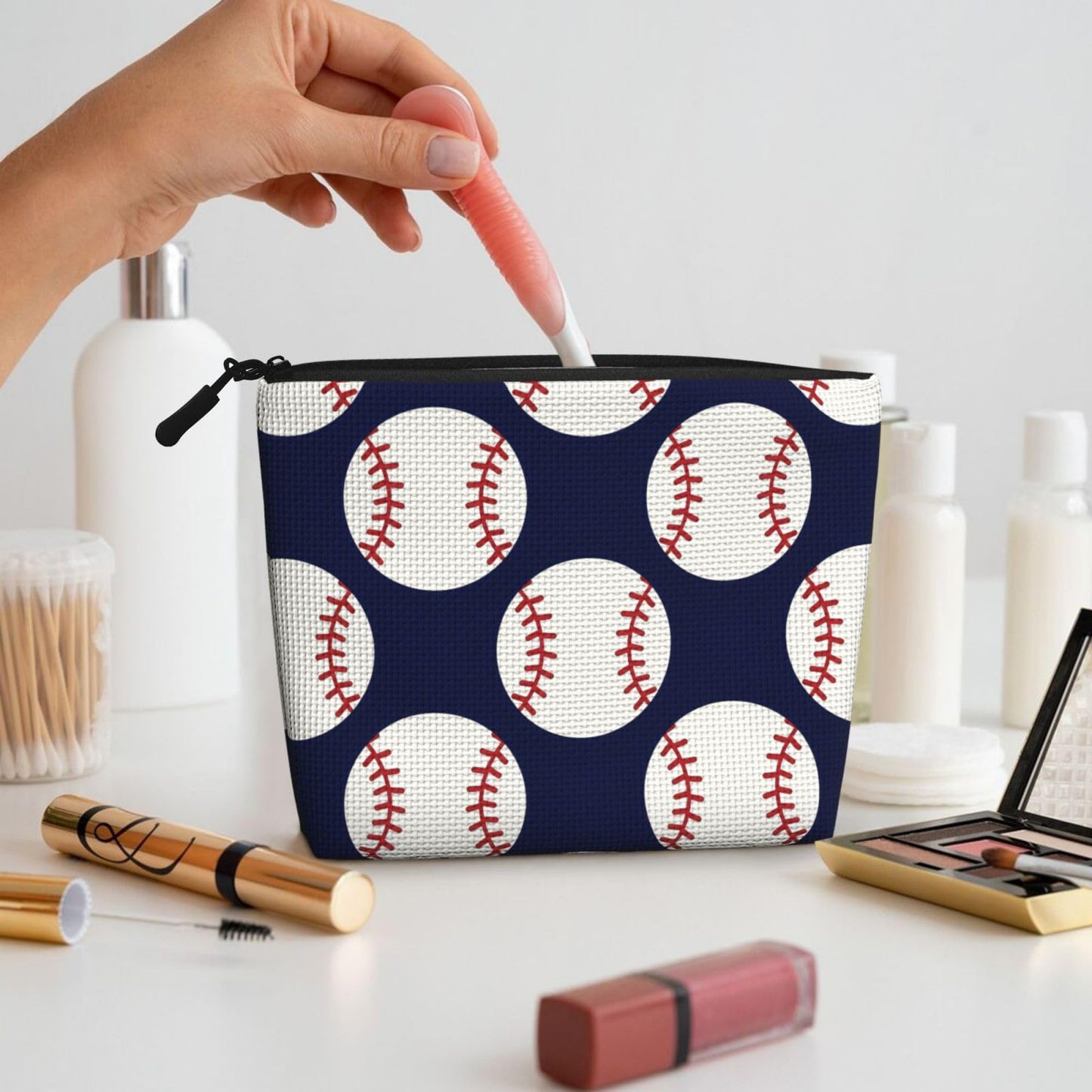 Baseball Travel Toiletry Bag for Boys - Cute Small Water-resistant Makeup Bag for Kids & Women - Foldable Cosmetic Organizer Storage Bag for Toiletries Accessories Bathroom Stuff