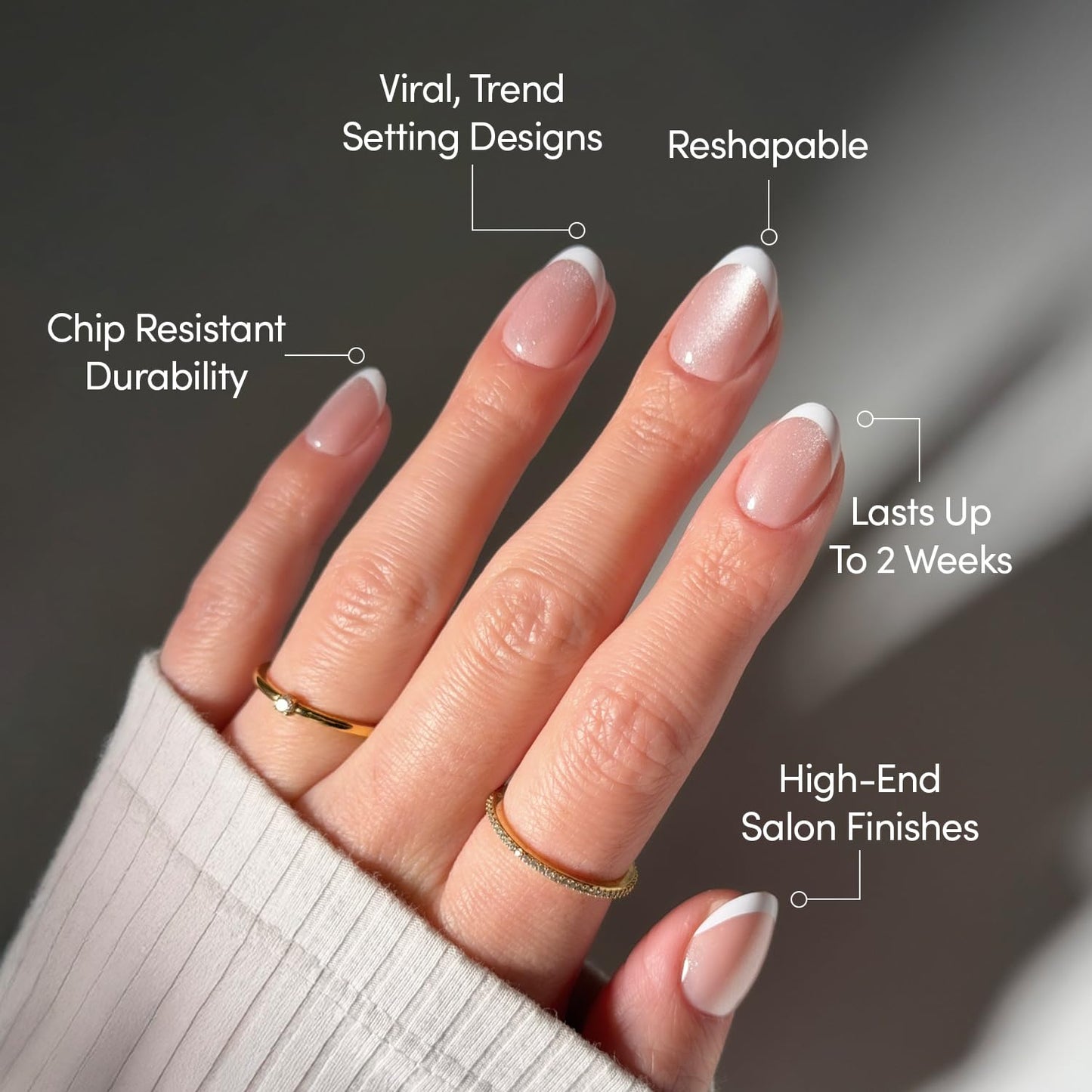 Glamnetic Press On Nails - Angelic Touch Spring Nails | Short Oval Fake Nails in a Delicate Nude Base with White French Tips and a Velvet Finish | 15 Sizes - 30 Nail Kit with Glue