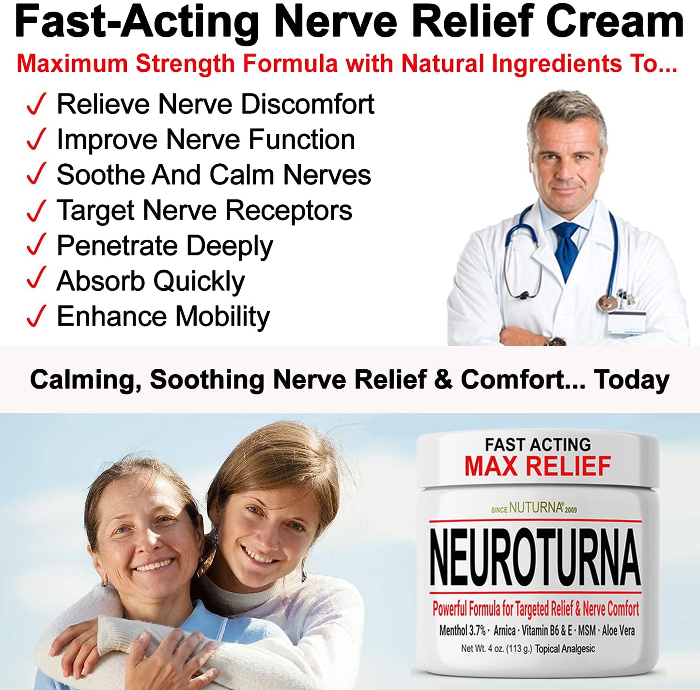 Neuropathy Nerve Cream - Fast Acting for Feet Hands Legs Toes - Ultra Strength Menthol, Arnica, Aloe Vera, MSM, Natural Soothing Nerve Comfort - Extra Large 8 oz