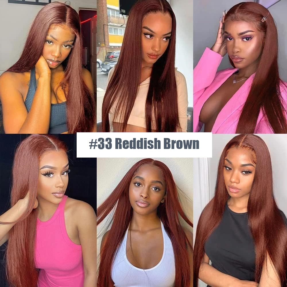 28 Inch #33 Reddish Brown Tape in Extensions Human Hair Copper Straight Tape ins Hair Extensions Auburn Brown Hair Skin Weft Remy Hair 40g 10Pcs.