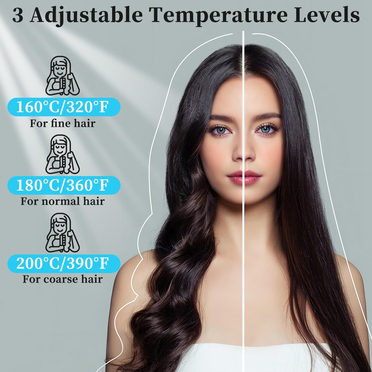 Go Brush Pro Cordless Straight Hair Brush - Portable Scald-Proof Mini Comb with 3 Temperature Settings & LED Display | Light Blue