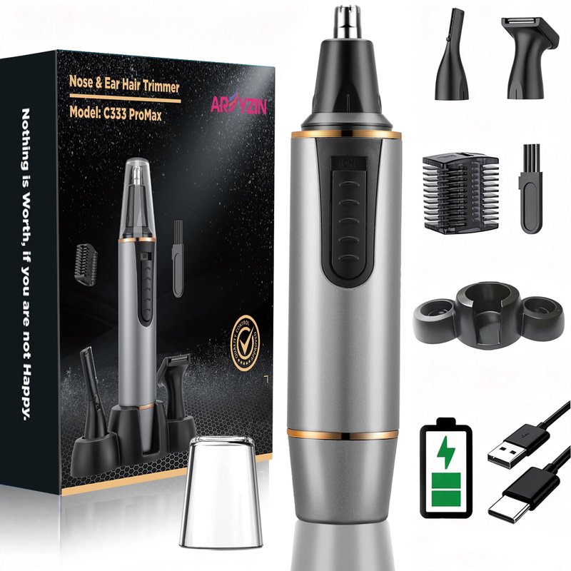 AREYZIN Nose Hair Trimmer for Men 2026 Professional Painless Rechargeable Nose Trimmer for Men and Women, Eyebrow Facial Hair Trimmer, Powerful Motor, IPX7 Waterproof, Dual Edge Blades