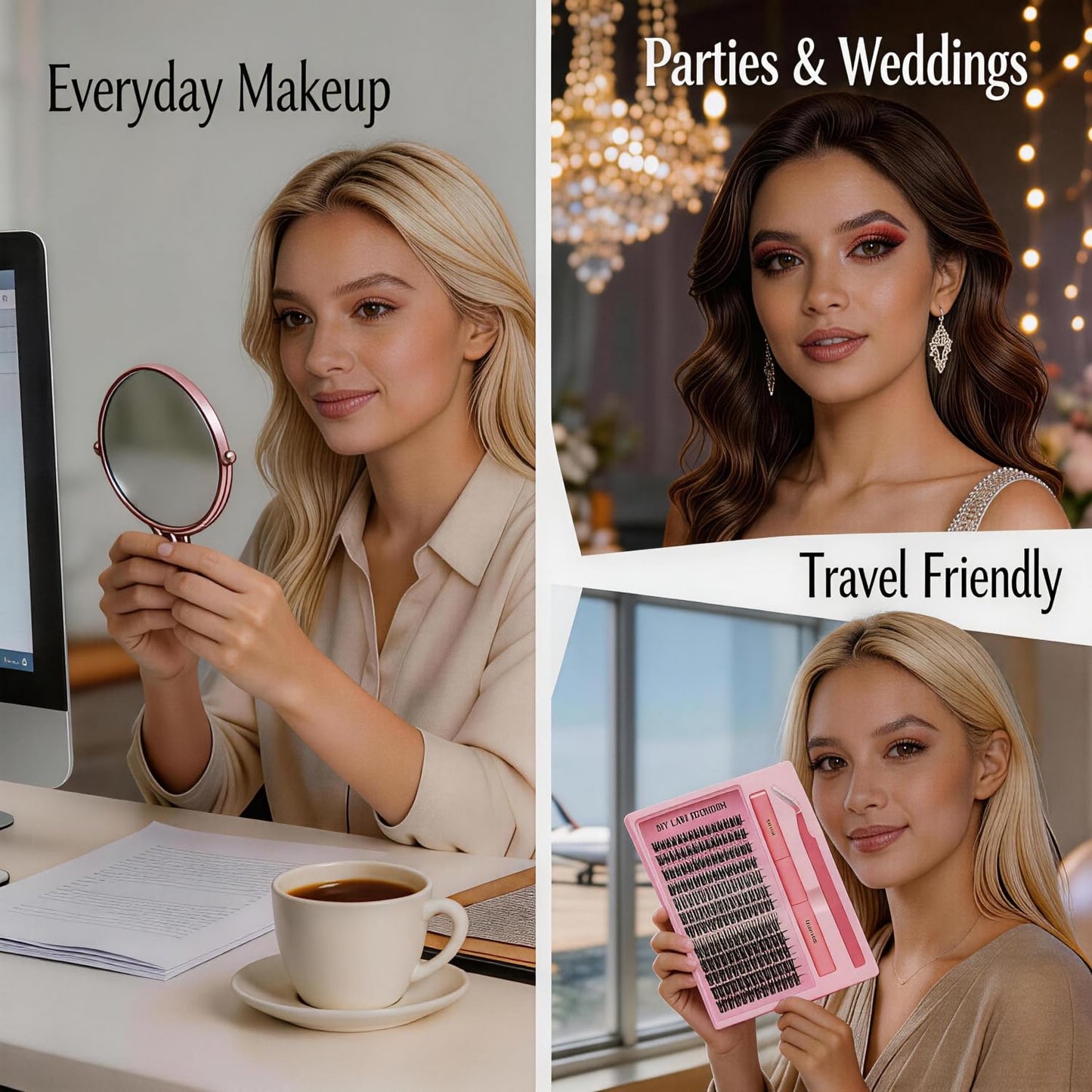 DIY Lash Extension Kit, 280PCS 60D Individual Cluster Lashes, Mixed Length 9–15mm, Bond and Seal with Applicator, At Home Lash Extensions for Natural Full Volume Look