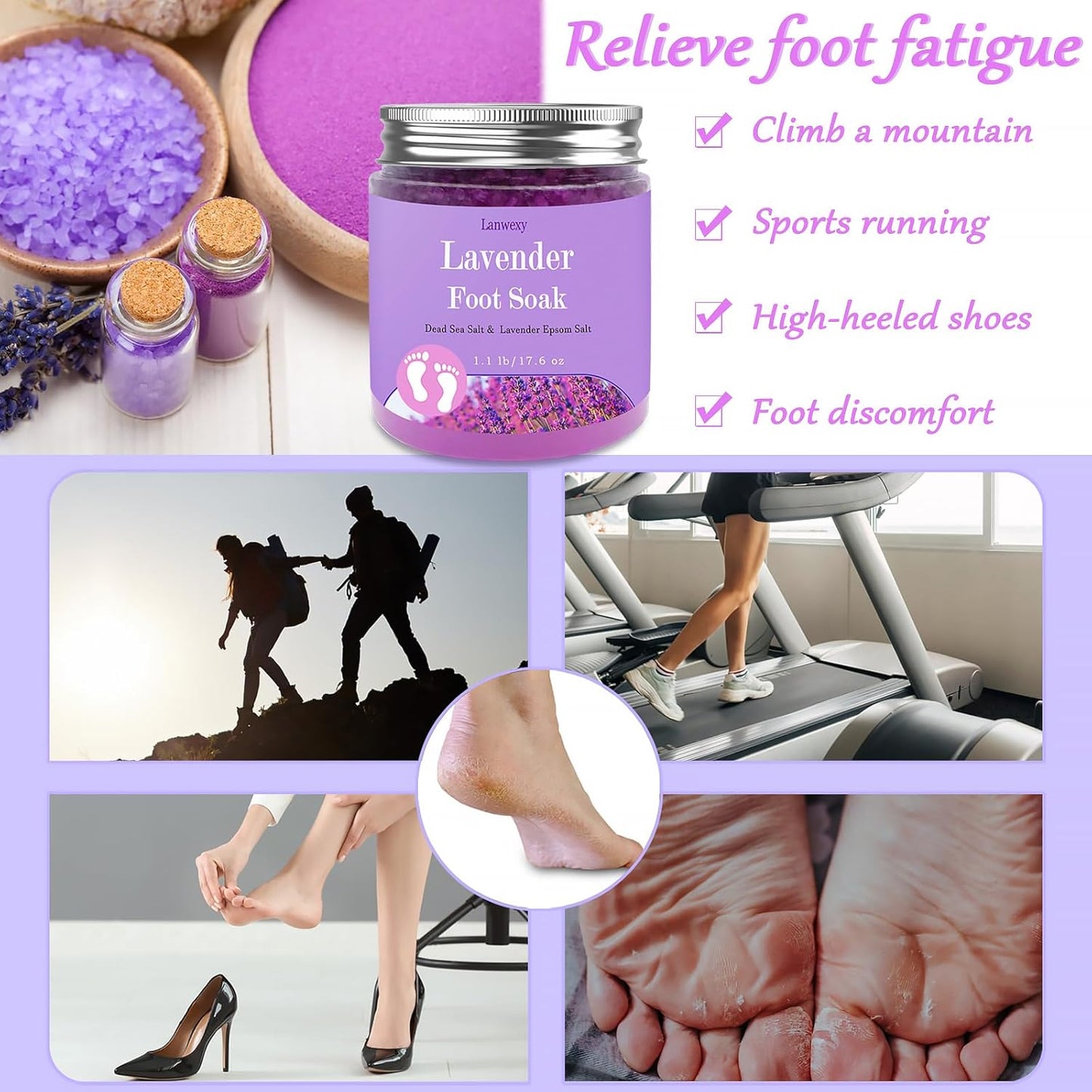 Lavender Foot Soak | Organic Epsom & Sea Salt Spa Treatment for Dry, Cracked Feet - 1.1 Lbs