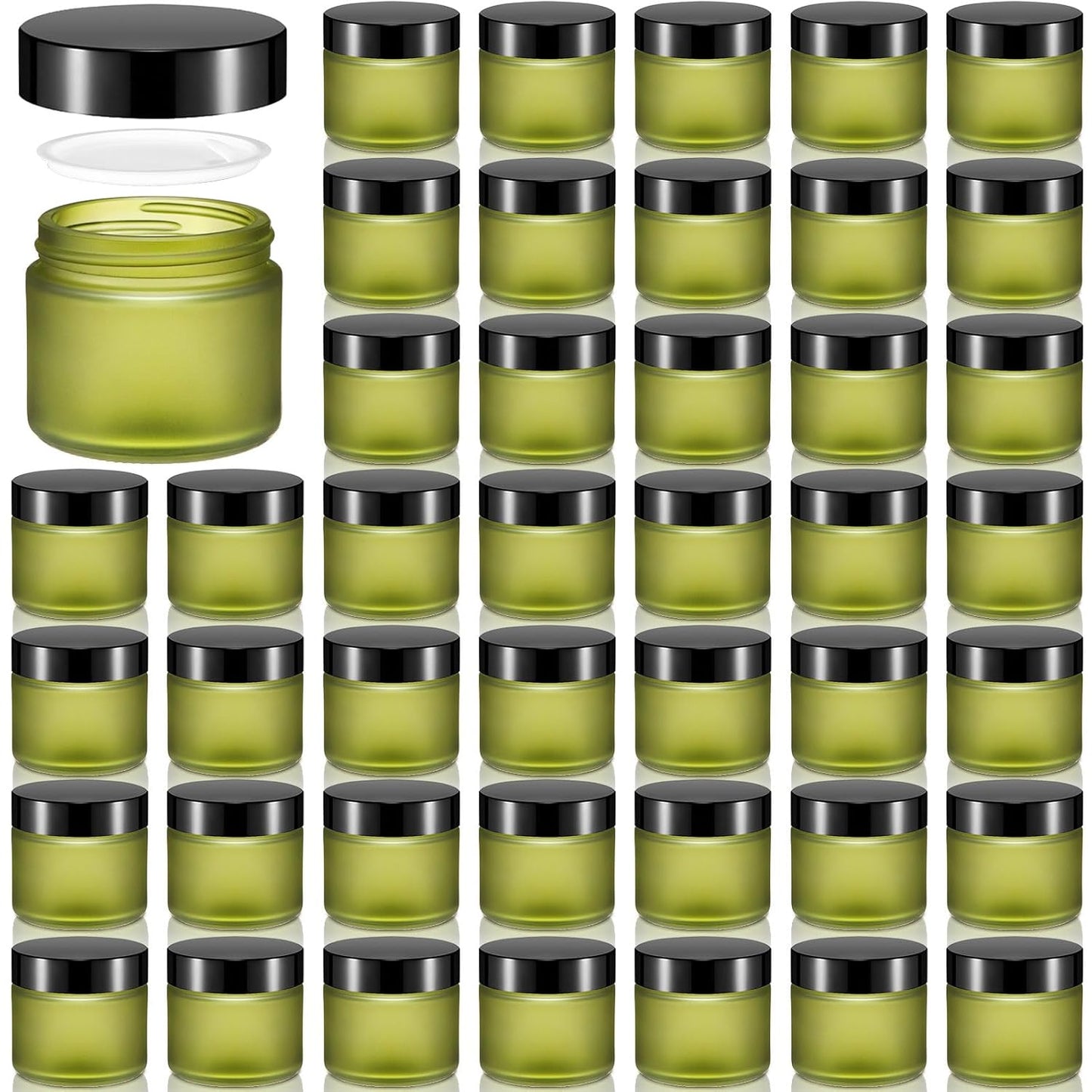 32 Pcs 2 oz Glass Jars - Leakproof Travel Size Cosmetic Containers for Makeup, Creams & DIY (Pea Green)