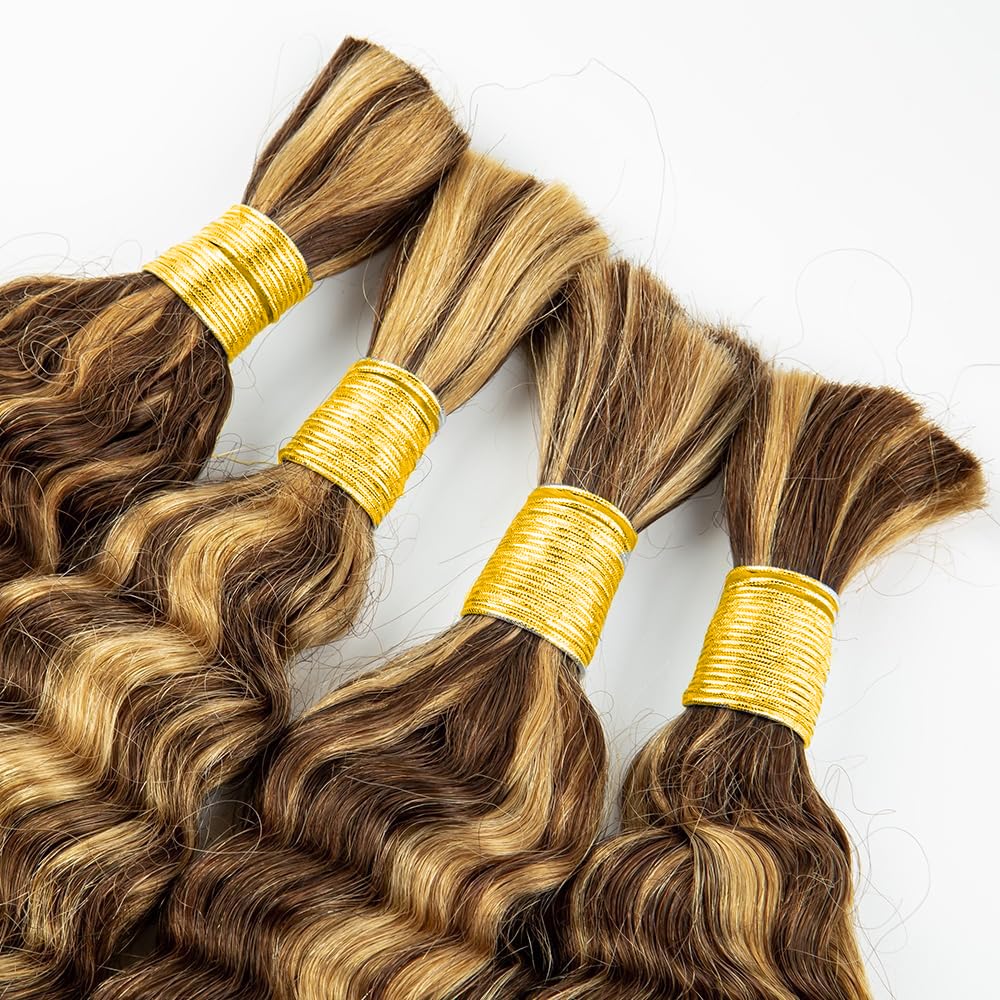 P427 Highlight Blonde Human Braiding Hair Deep Wave Bulk 24 24 24 Inch 150g/3 Bundles Light Honey Blonde Deep Wave Braids Human Hair Extensions