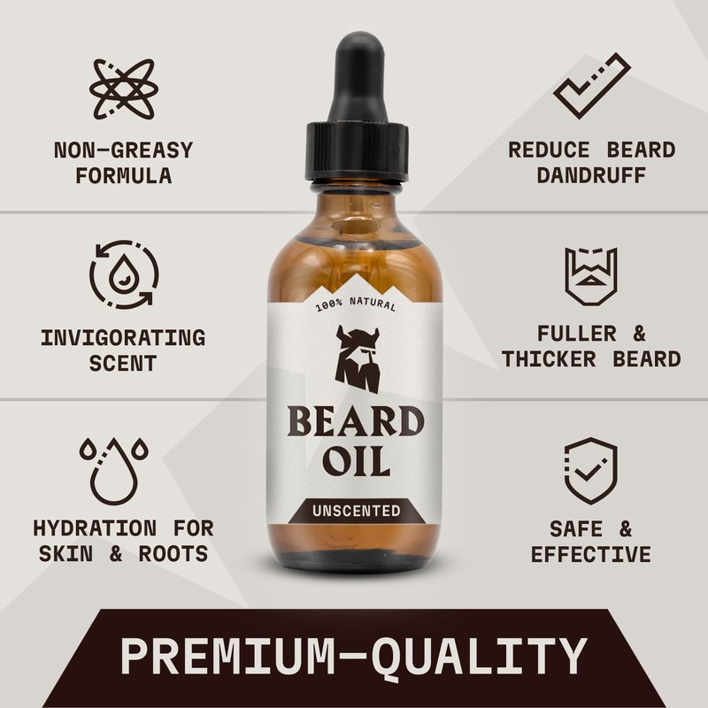 Striking Viking Unscented Beard Oil for Men - 2 Fl Oz, Fragrance-Free - Clear Beard & Mustache Conditioner with Jojoba & Argan Blend, Almond & Tea Tree Oils for Growth & Sensitive Skin