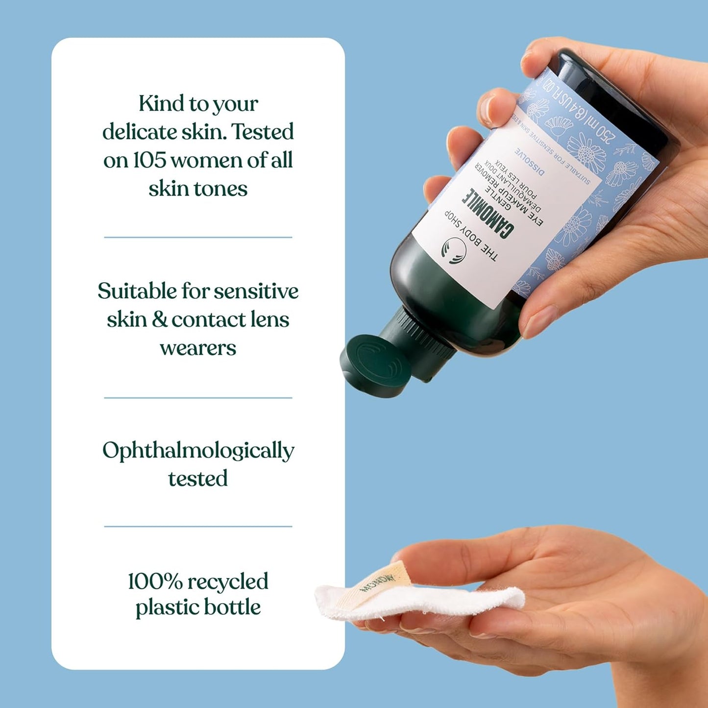 Chamomile Eye Makeup Remover - Gentle Formula for Sensitive Skin | Vegan, 250 ml / 8.4 oz