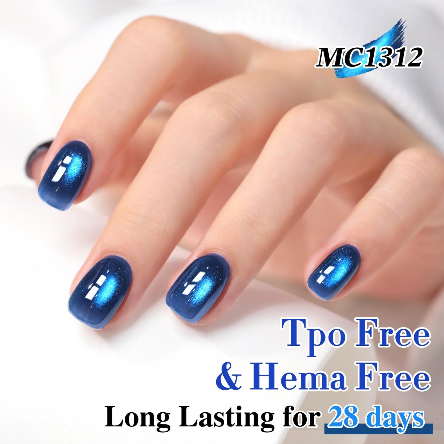 Double Rhythm Jelly Glass Cat Eye Gel Polish with Magnet 15ML Holographic Glitter Shimmer Translucent Sheer Color Magnetic Nail Polish Salon DIY at Home (Deep Navy Blue-MC1312)