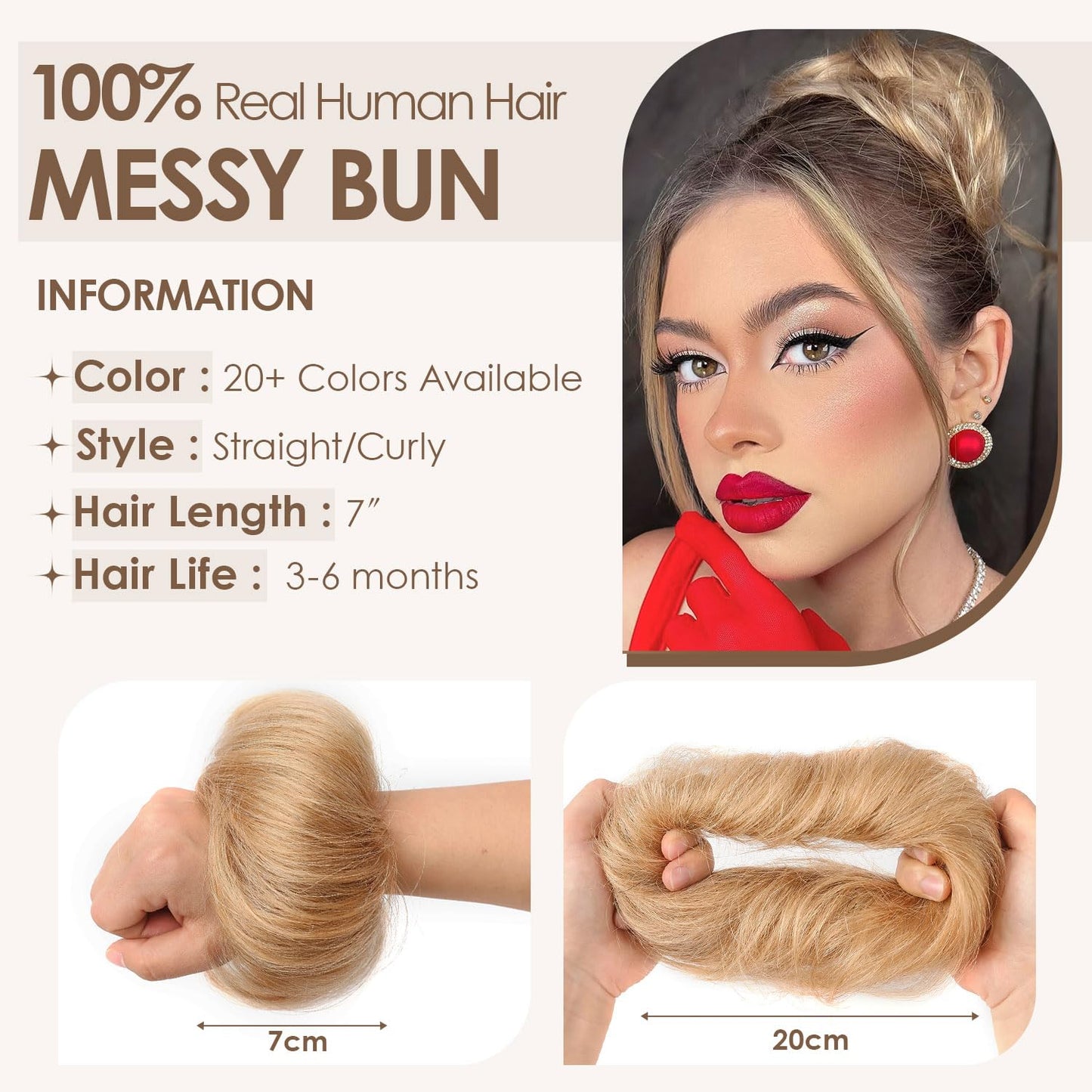 Human Hair Messy Bun - Ash Blonde Wavy Updo Scrunchies | 2 Count, Fluffy & Stretchy Donut Chignons
