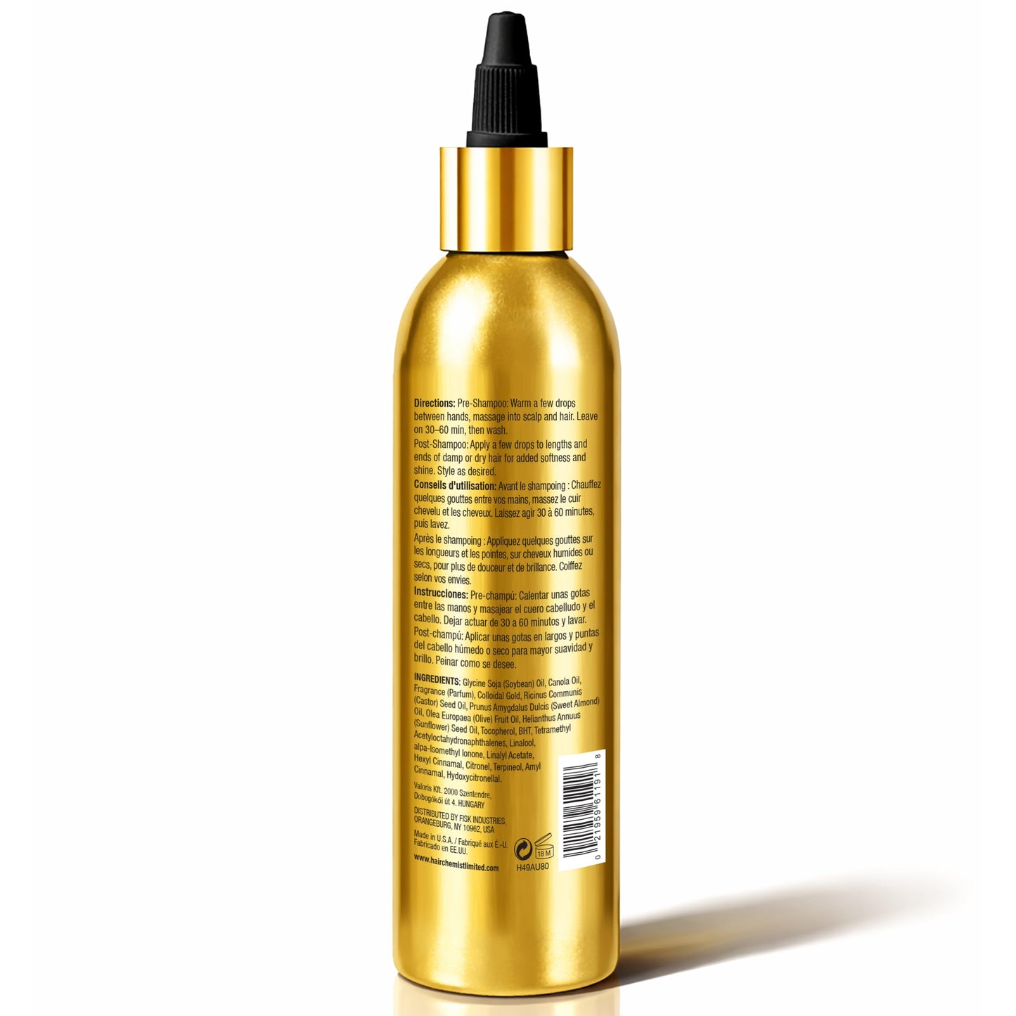 Hair Chemist 24k Gold Glossing Hair Oil 8 Ounce– Lightweight Anti-Frizz Shine Serum for Dry, Damaged Hair – Nourishing & Smoothing Treatment, Non-Greasy, Soft & Silky Finish