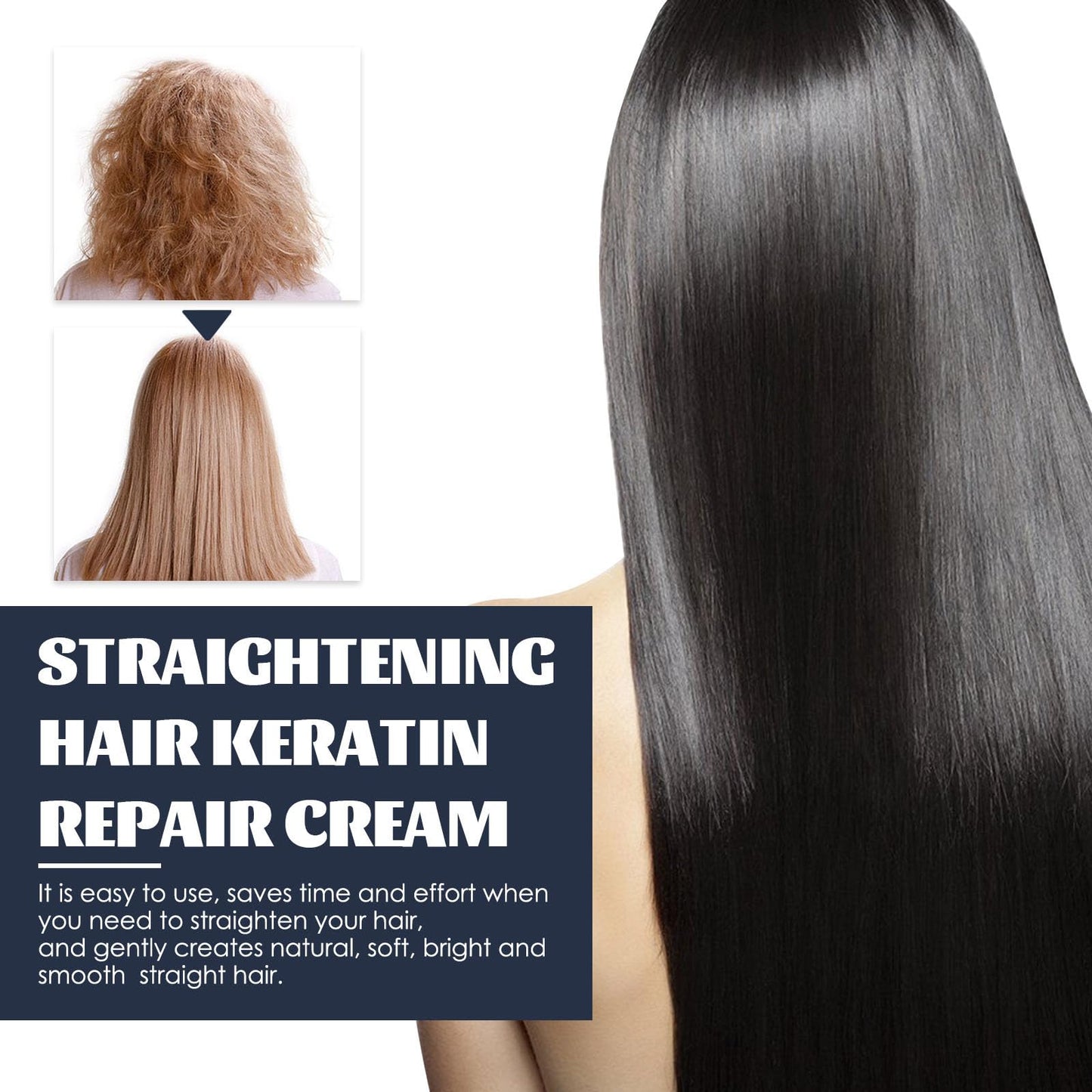 2PCS Keratin Hair Straightening Cream, Protein Hair Straightener Cream for Long-Lasting Smooths Frizz Used with Hair Straightener, Hydrating Hair Mask for Wavy, Curly, Damaged and Dry Hair 2.03OZ *2