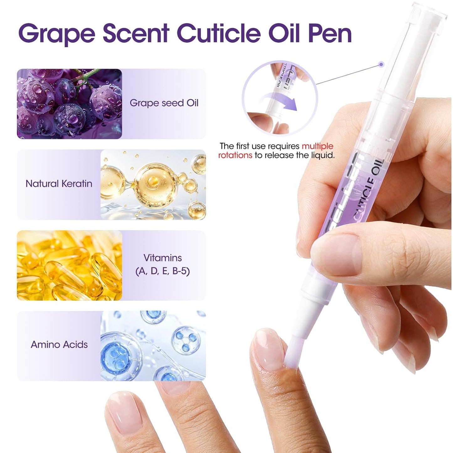 Gellen 2-in-1 Cuticle Oil Pusher Pen Set - Grape Scent Remover & Nourishing Oil for Hangnails | 2 Pcs