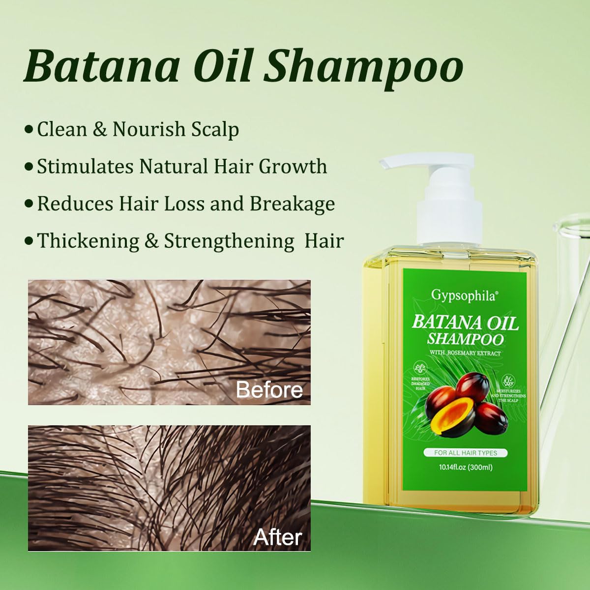 Gypsophila Batana Oil Shampoo,Rosemary Shampoo,Nourishing & Rejuvenating for Softness & Volume, Suitable for Men & Women, Reduces Hair Loss (10.14 fl oz)