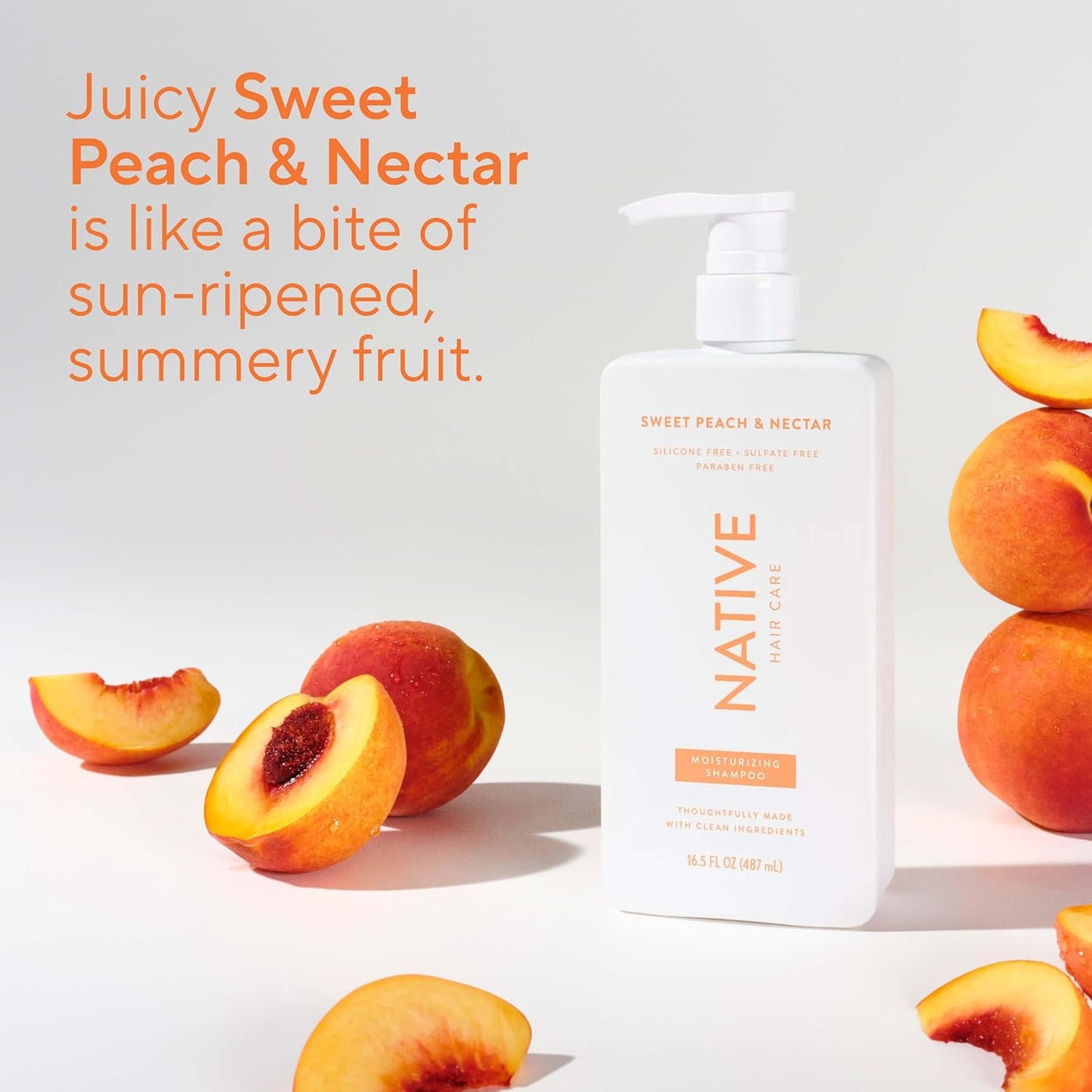 Moisturizing Shampoo - Sweet Peach & Nectar | Hydrating Formula, 16.5 Fl Oz