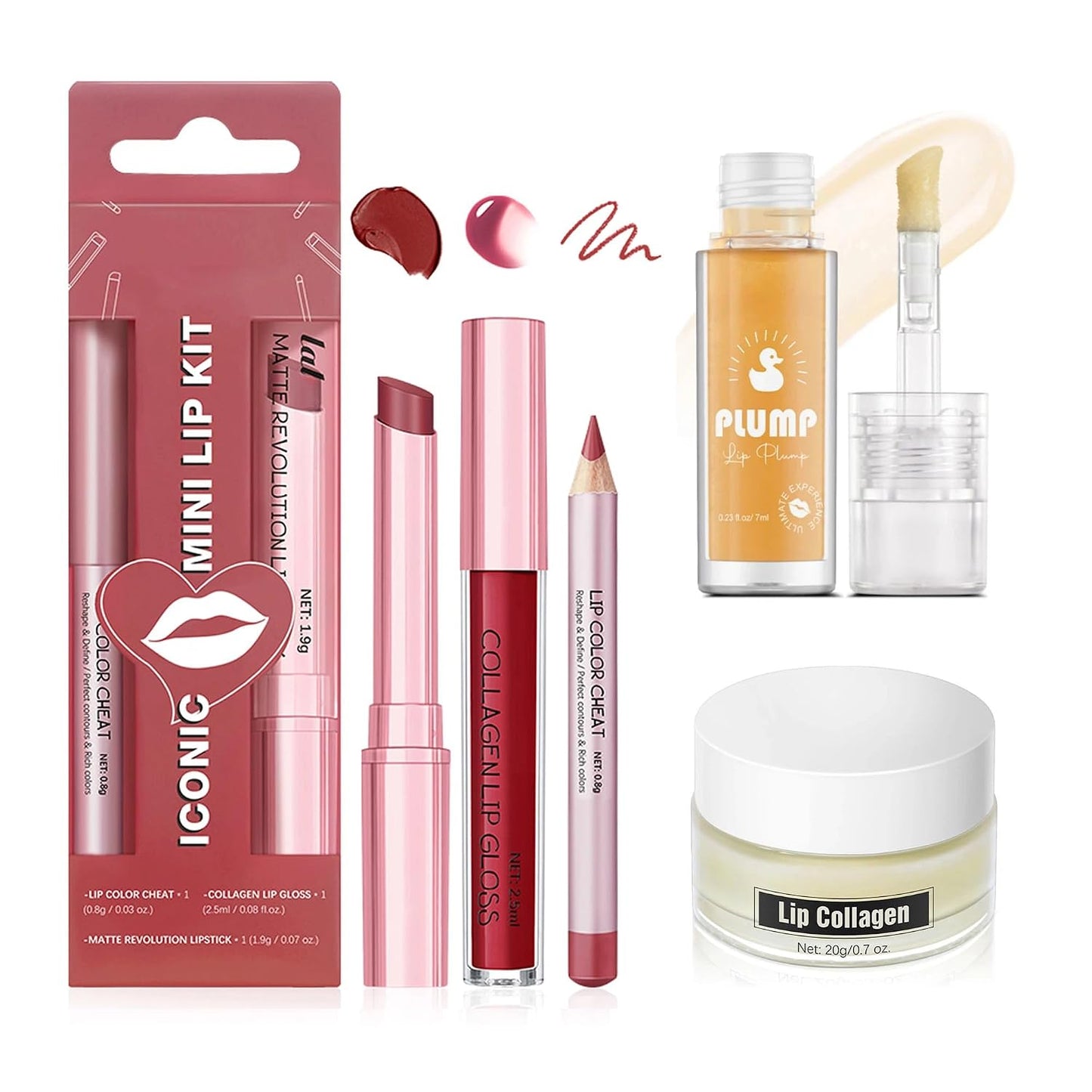 Mauve Rose Lip Makeup Kit - 5-Piece Lipstick, Liner & Gloss Set with Collagen Mask & Plumping Oil | Long-Lasting Dusty Rose Color for All Skin Tones