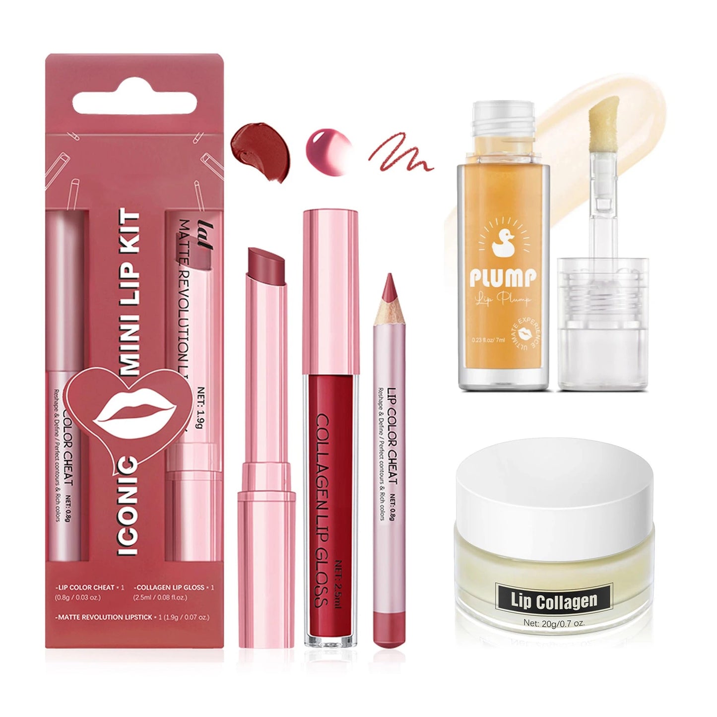 Lip Makeup Kit, 5-Piece Lipstick, Lip Liner & Lip Gloss Set with Collagen Lip Mask & Plumping Lip Oil, Long-Lasting Nude Pink Lip Color for All Skin Tones