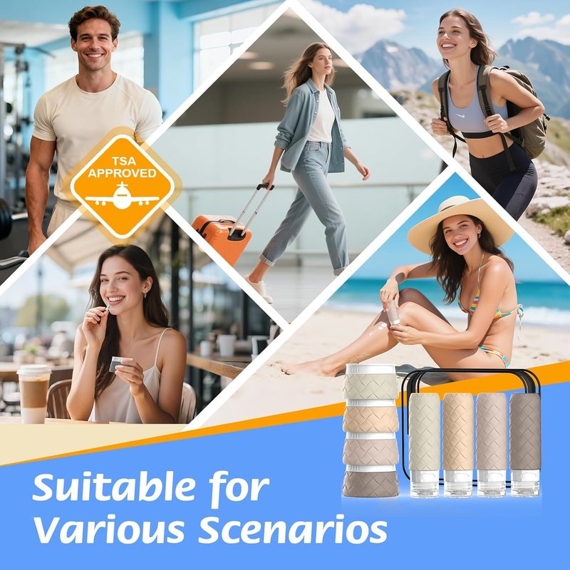 Travel Bottles Set - 16 Pack TSA Approved BPA-Free Silicone Containers | Leak-Proof Refillable Jars with Clear Bag (Cream)