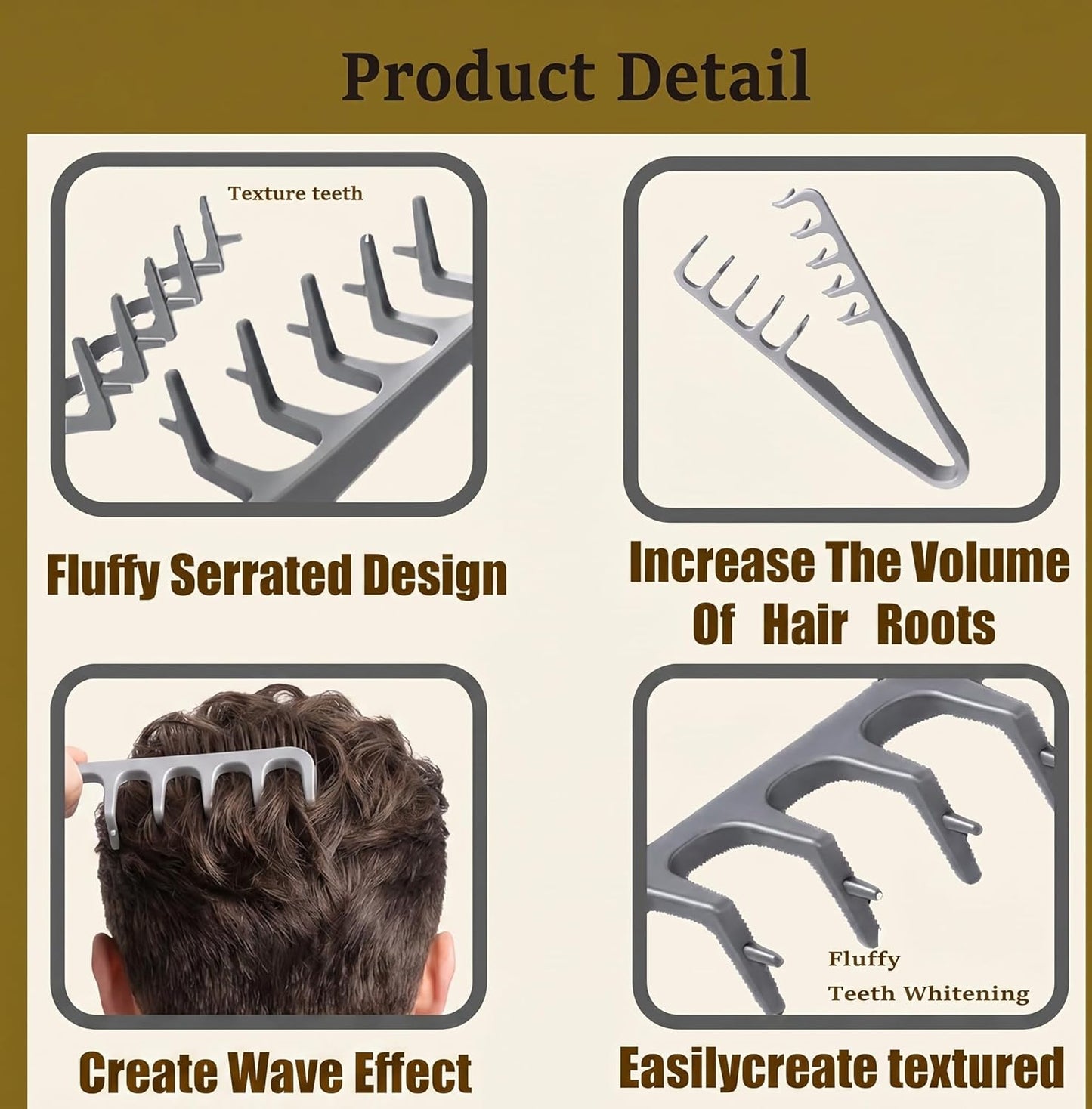 Upgraded Texture Comb for Men - Wide Tooth Volumizing Hair Tool | ABS Anti-Slip Design for Maximum Volume