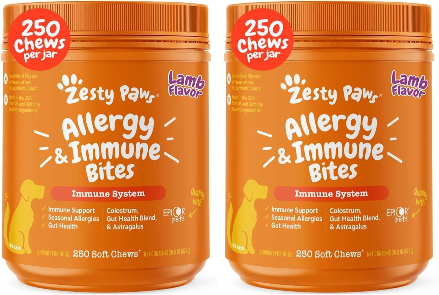 Zesty Paws Allergy Immune Bites - Dog Allergy Chews for Itchy Skin & Ears | Lamb Flavor, 90 Count