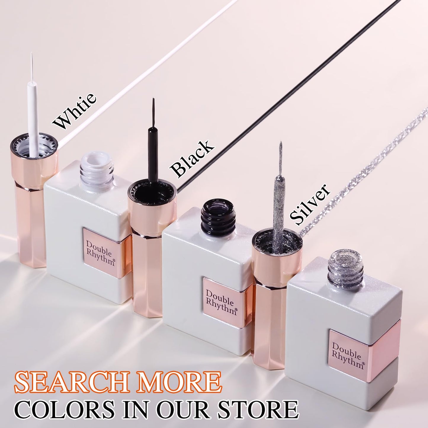 Double Rhythm 15 Ml Metallic Gel Liner Nail Art Bronze Mirror Chrome Painted Drawing Stripper 3D Effect Polish (White Liner Art -L1006)