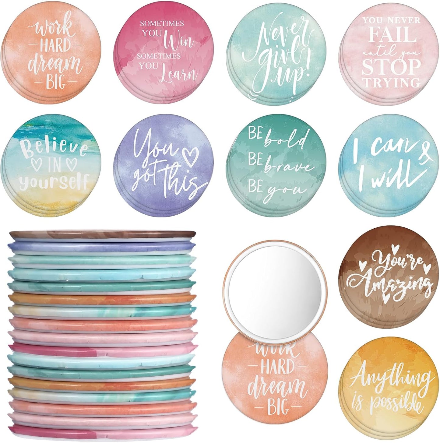 Inspirational Compact Mirrors - 30 Pcs Bulk Set for Women | 2.76 Inch Portable Purse Pocket Mirrors - Perfect Gifts for Teachers & Nurses
