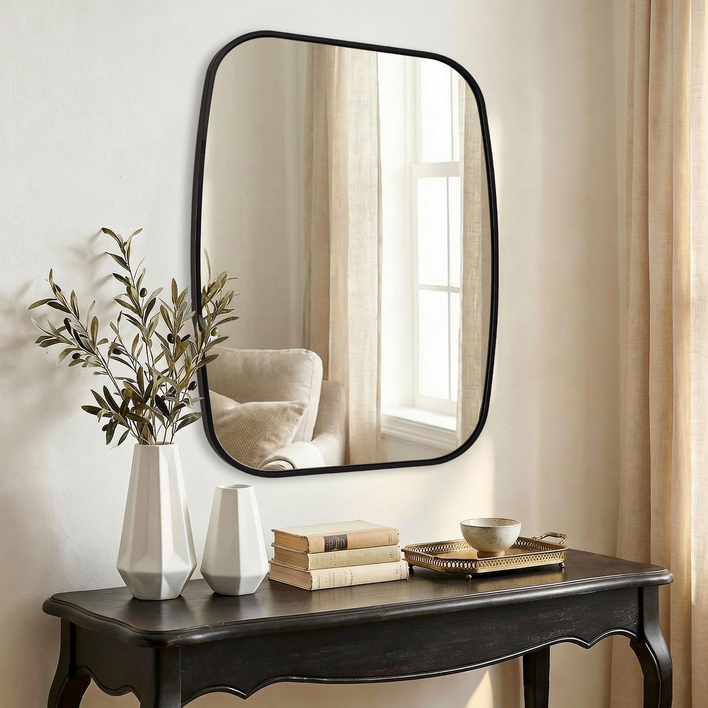 ANDY STAR Black Oval Square Mirrors for Bathroom, 24x32 Inch Oblong Bathroom Mirrors for Over Sink, Modern Metal Vanity Mirror, SUS304 Squoval Tube Frame, Wall-Mounted Vertically or Horizontally