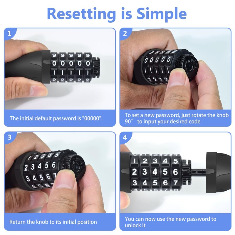Topcrown Bike Chain Lock 3.2Ft Long High Security Heavy Duty Anti Theft, 5 Digit Combination Resettable Keyless Bicycle Lock for Bike/Electric Scooter/Ebike/Motorcycle(Black)