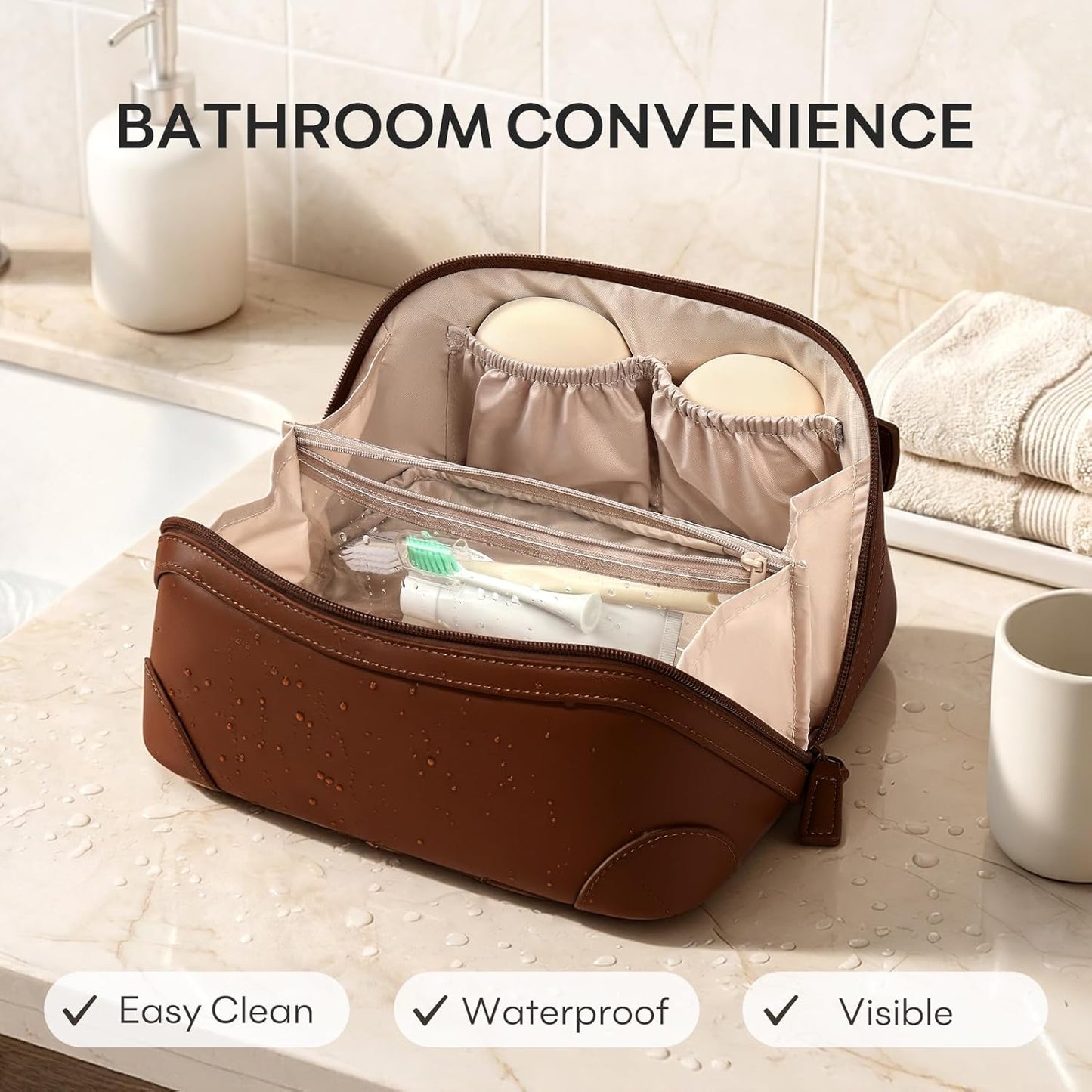 Travel Makeup Bag for Women - Large Waterproof PU Leather Cosmetic Organizer | Portable Toiletry Bag for Business & Daily Use