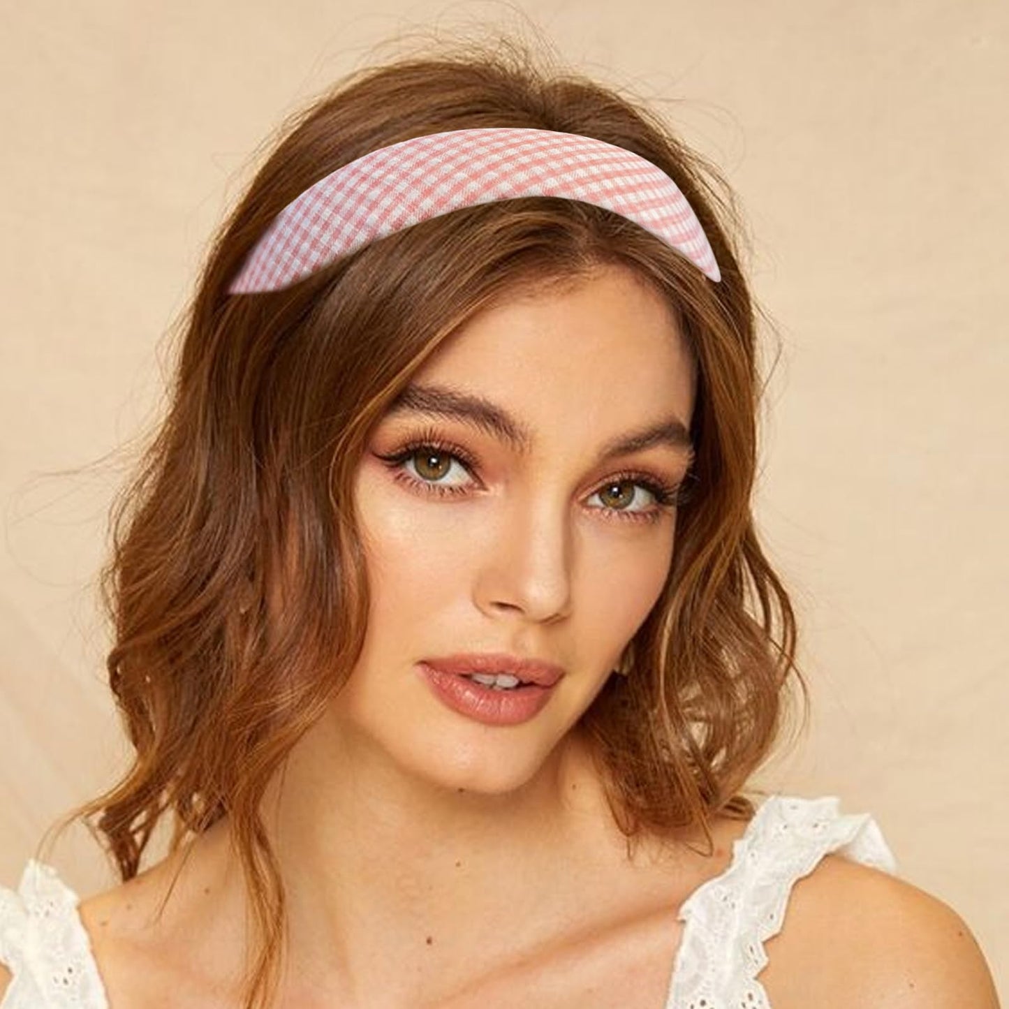7Pcs Fashion Headband Set with Different Designs: Non-Slip Padded Headbands, Cute Pearl and Vintage Wide Styles for Women and Girls (Pink)