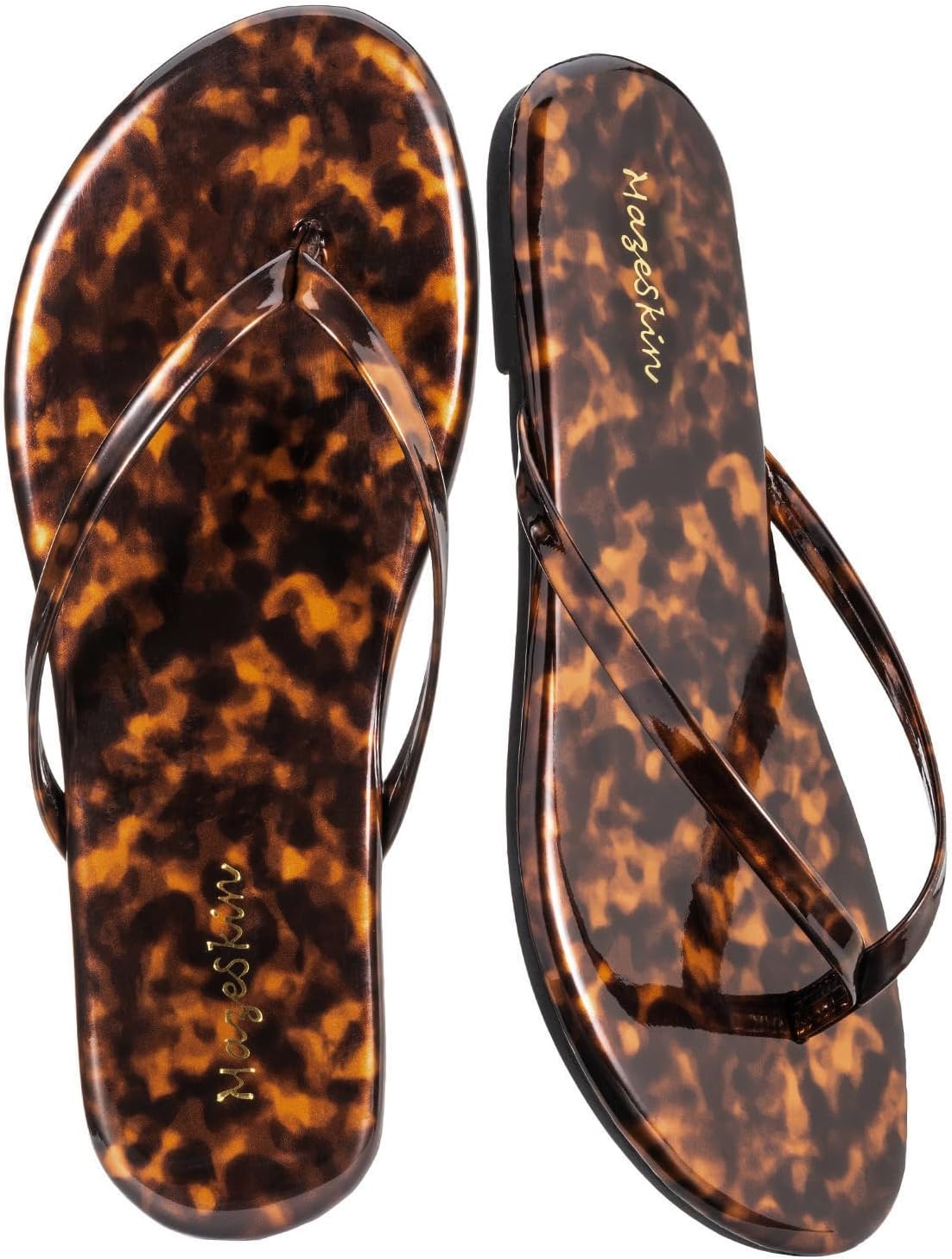 Mazeskin Women's Memory Foam Thong Sandals - Comfortable Leather Slide Flip Flops for Summer Beach Wear