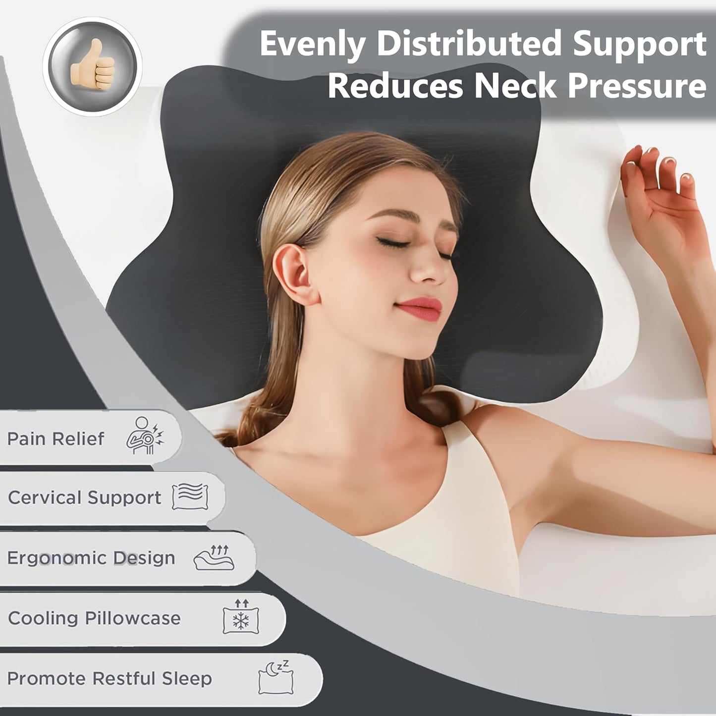 Cervical Neck Pillow for Pain Relief - Ergonomic Contour Pillow for Side & Stomach Sleepers | Includes Pillowcase