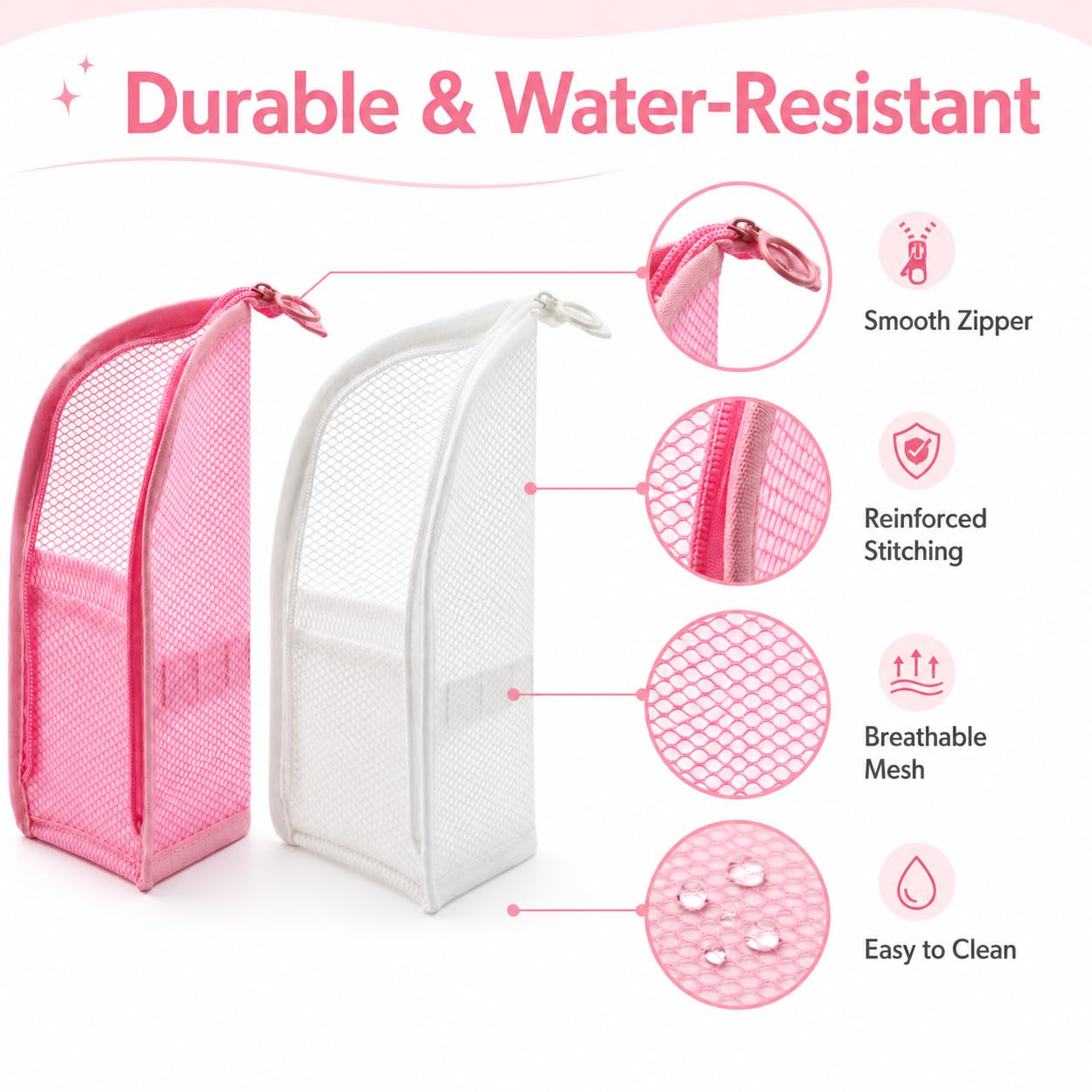 WeUNkey 2 Pcs Standing Toiletry Bag, Portable Lightweight Travel Toiletry Bag, Upright Mesh Organizer Bag Cosmetic Zipper Pouch for Travel, Waterproof Stand Up Toiletry Storage Bag