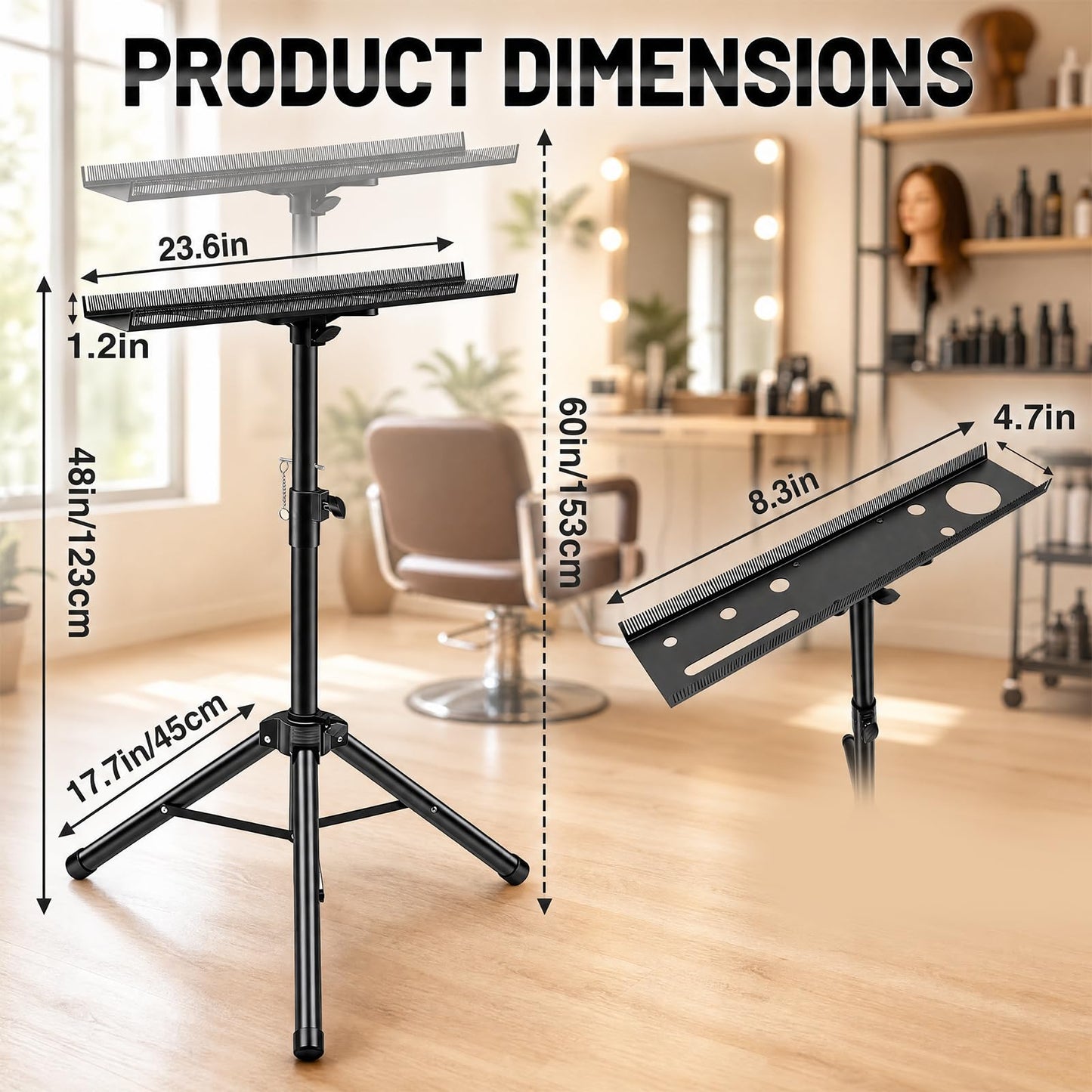 LEIFIDE Stainless Steel Braiding Rack, Hair Extension Holder, Braiding Rack Stand Tripod, Height Adjustable 30.12-39.96 Inches, Foldable Extension Salon Tray, Black
