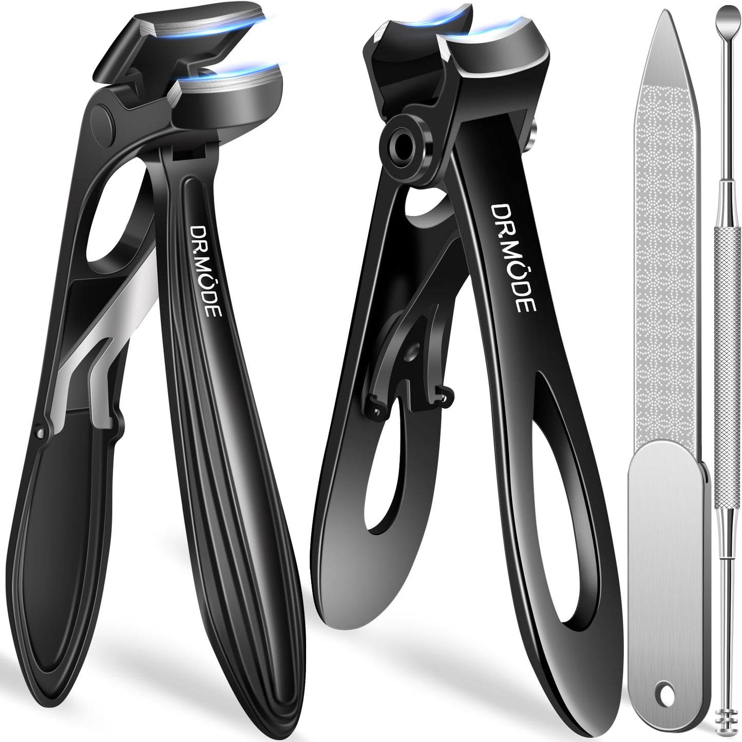 Toenail Clippers for Thick Toenails for Seniors, Angled Head Long Handled Toe Nail Clippers for Men with Wide Jaw Opening, Heavy Duty Large Finger Nail Clippers Adult Cutter with Catcher, Black