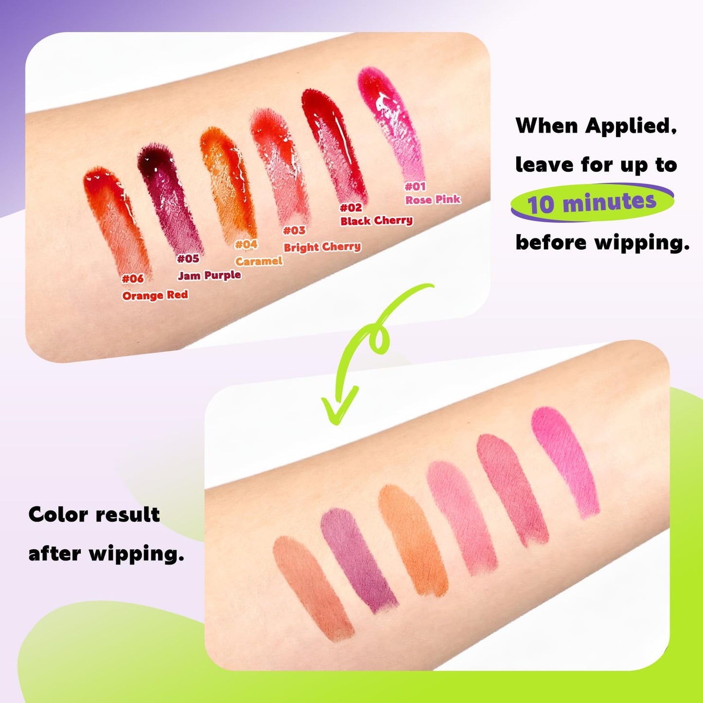 Glam Code Wipe-Off Lip Tint, Long-wearing Matte Lip Stain Non-stick to Cup Infused with Shea Butter & Vitamin E Care For Your Lips Highly Pigmented Vibrant Kiss-Proof Lip Stain - 03# Cherry Pink