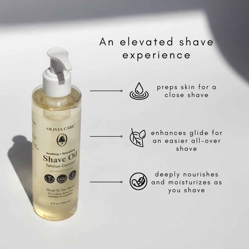 Tahitian Coconut Shave Oil, Moisturizing Razor Glide Oil for Smooth Close Shave, Hydrating Pre-Shave & Shaving Oil for Legs, Body & Bikini Area, Safflower & Coconut Oil Formula, 8 fl oz