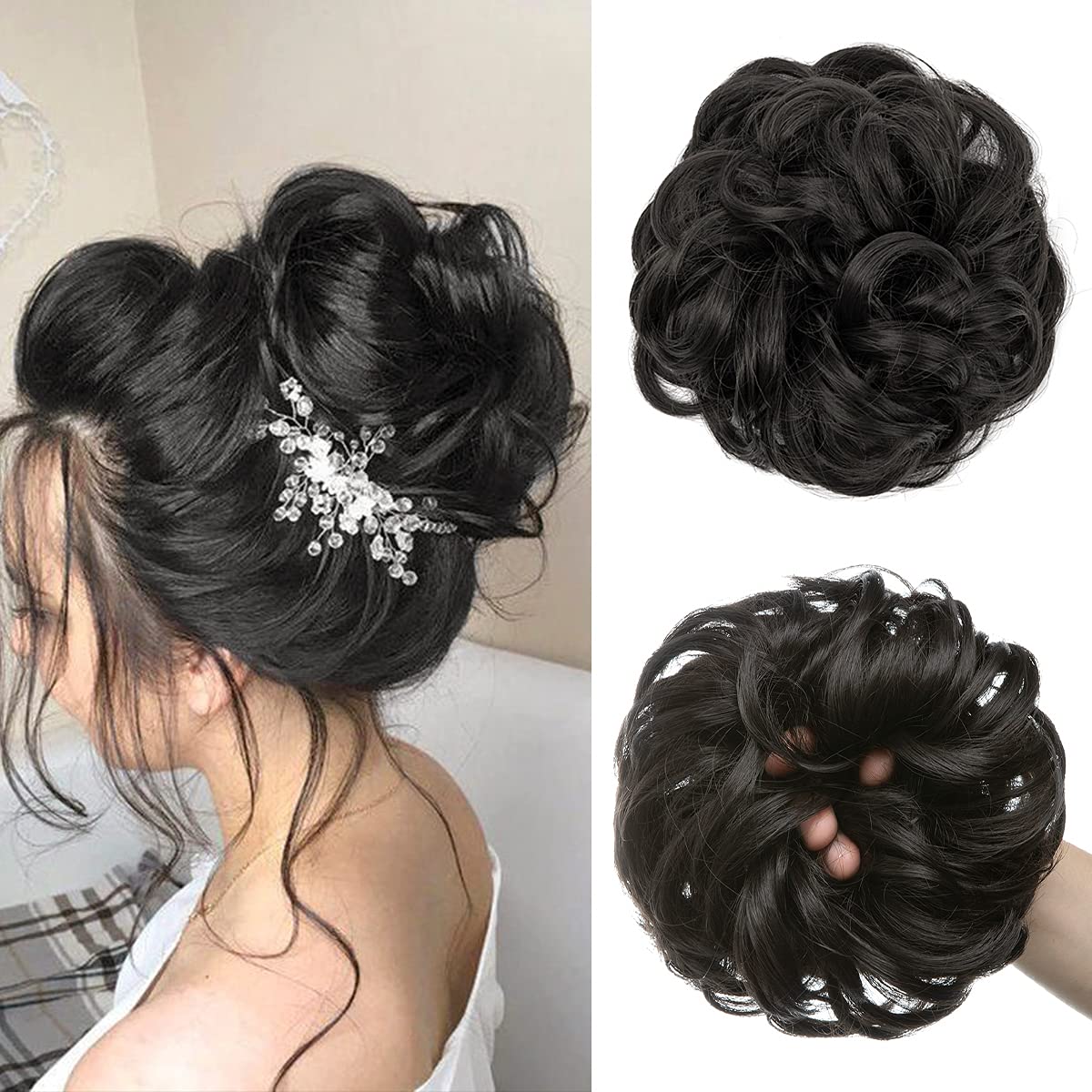 Large Messy Bun Hair Piece - Wavy Curly Synthetic Chignon Ponytail Extensions | Thick Updo for Women - Dirty Blonde