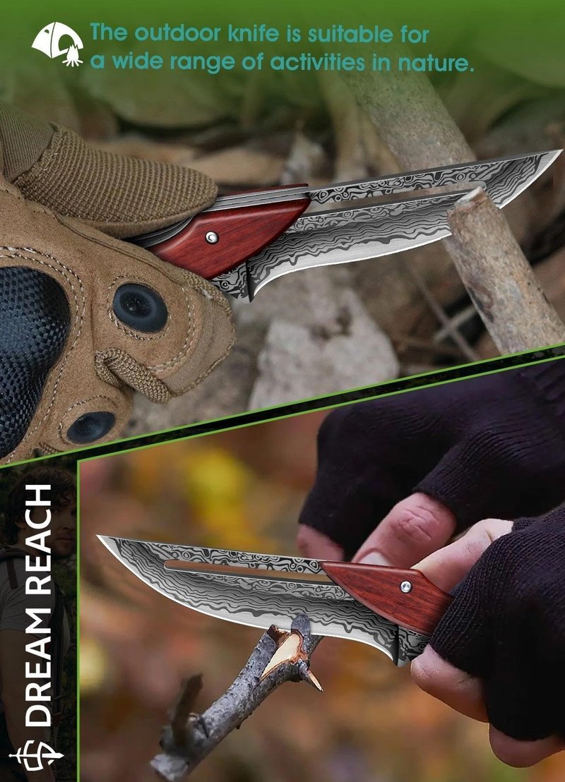 Dream Reach Folding Pocket Knife, Folding Knife with Elegant Pattern, Cool EDC Pocket Knives with Ergonomic Rosewood Handle for Outdoor Camping, Gift Collection for Men Women