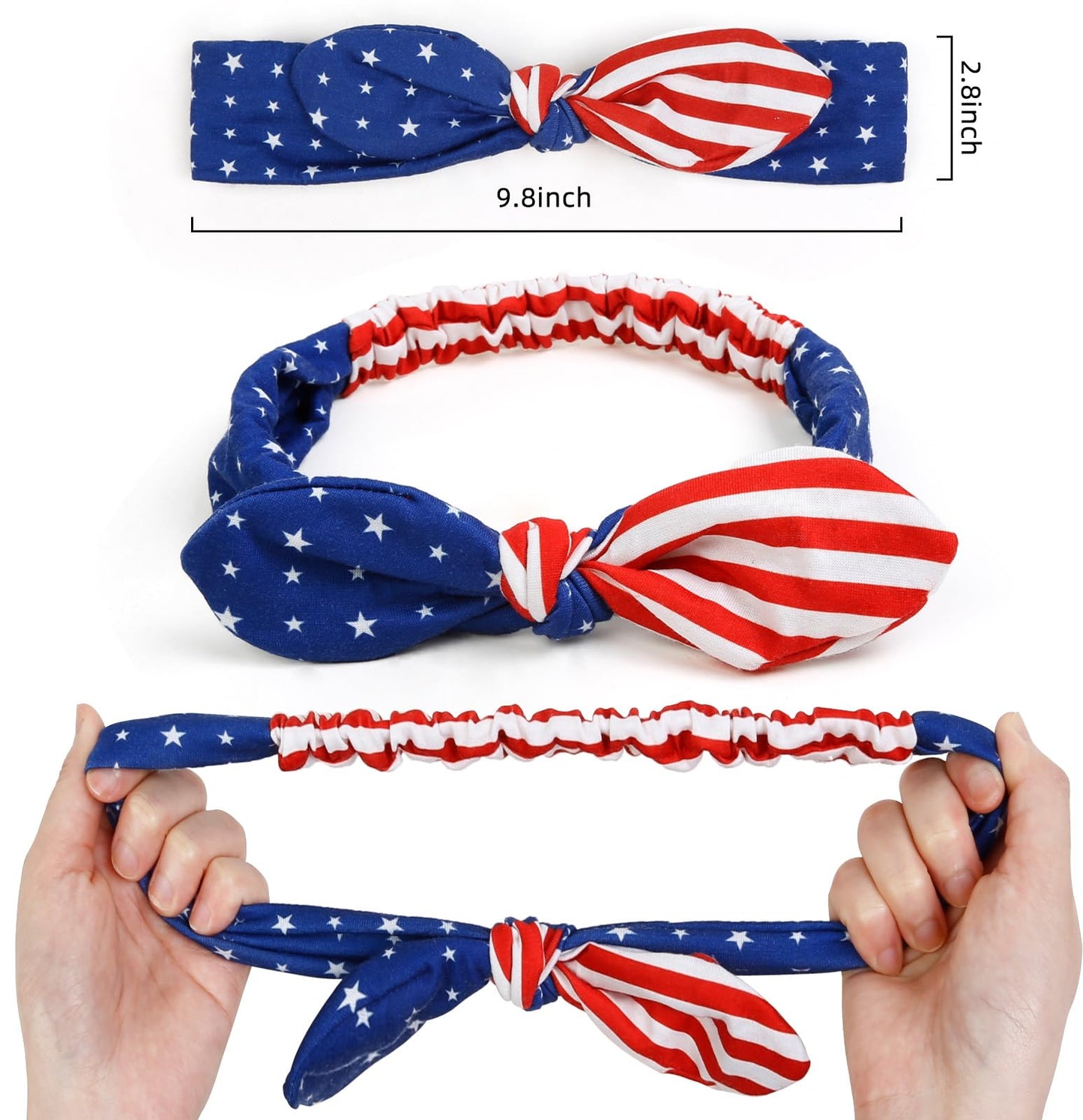 Huachi American Flag Headbands with Patriotic USA Bows for Women - 4th of July Wide Red, White and Blue Knotted Bow Hair Bands and Turban Wrap Accessories