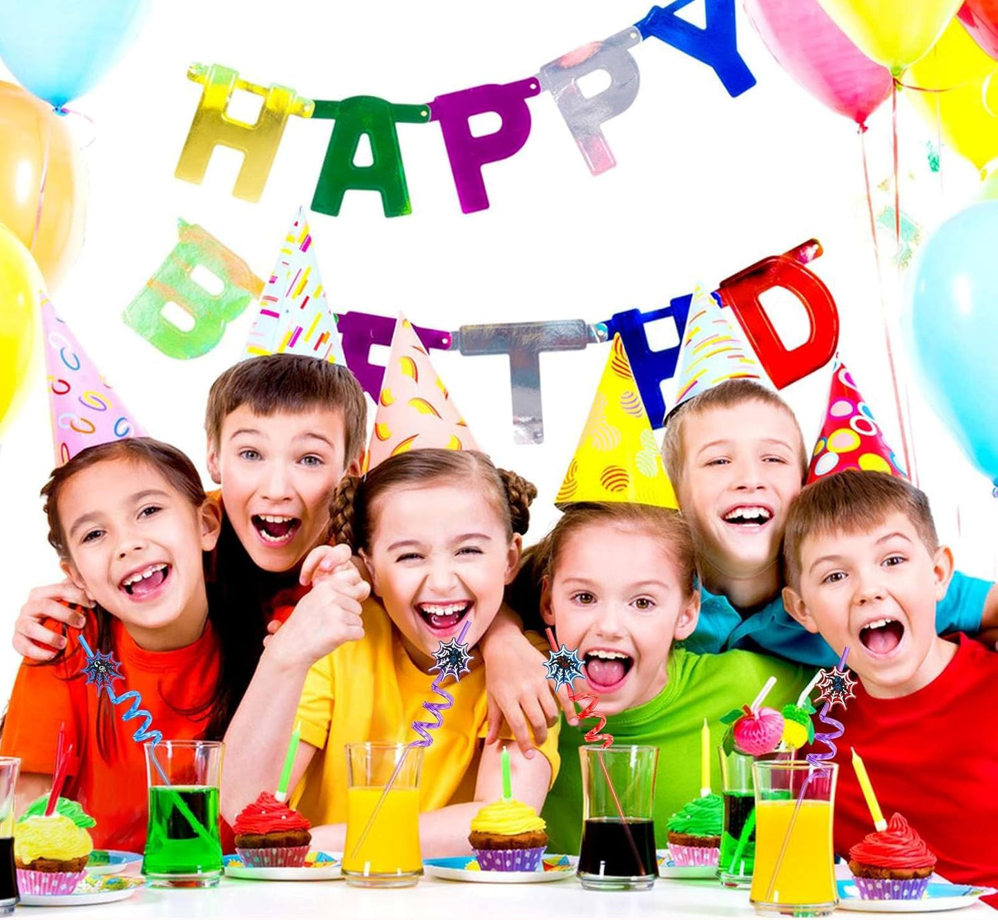 Spider Web Straws - Superhero Theme Party Favors | Plastic Silly Straws for Birthday Goodie Bags & Decorations