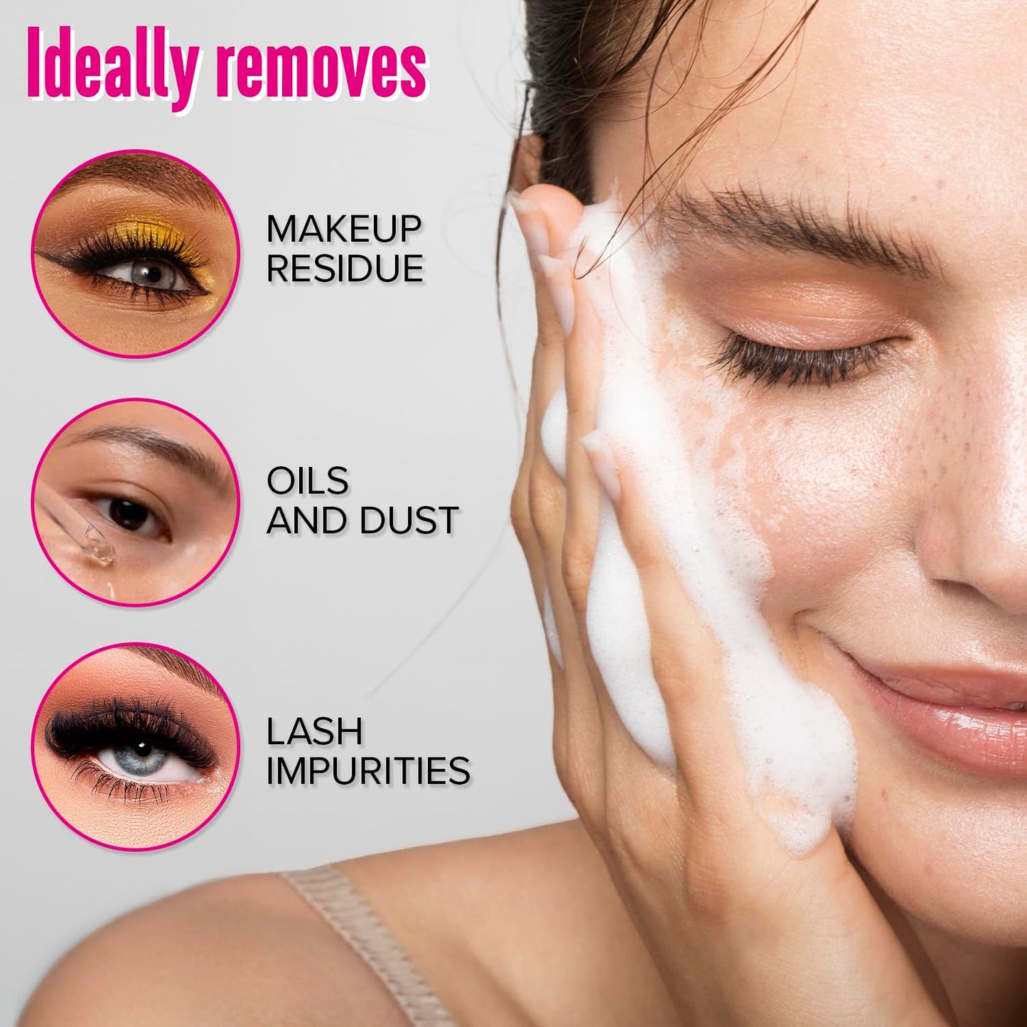 STACY LASH Lash Shampoo 50ml Kit Korean Makeup Remover with Eye Lash Spoolies & Rinse Bottle & Cleansing Pad & Brush for Eyelash Extensions & Clusters & Natural Eyelashes