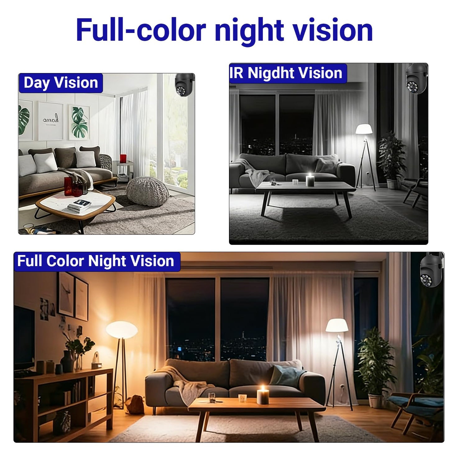 Outdoor Security Camera 1080P Dome 2.4GHz WiFi Waterproof 360 Degree View Motion Detection 2-Way Audio for Home Yard, Black