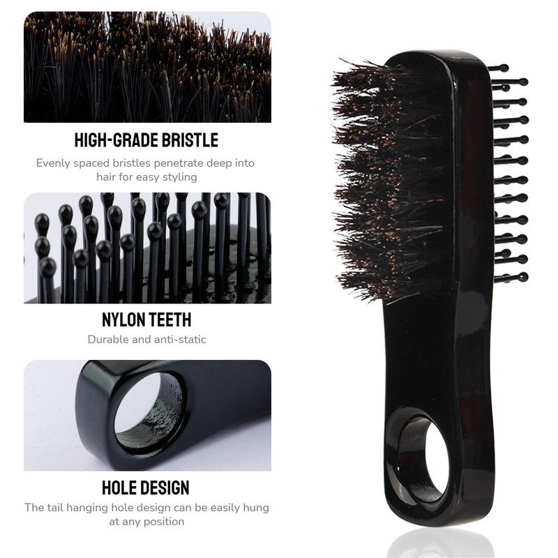 2Pcs Mini Barber Fade Brush for Men - Double Sided Hair Brush with Natural Boar Bristles & Nylon Teeth, Wooden Handle Beard & Hair Styling Tool for Cleaning Loose Hair, Scalp Massage & Grooming