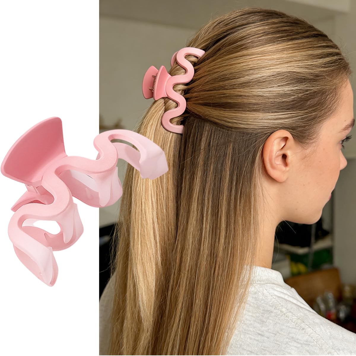 Pink Hair Clips 4 Pack Cute Hair Claw Clips for Thin Thick Hair Floral Shamrock Hair Clip St. Patrick's Day Hair Accessories Matte Non Slip Hair Claw Pink Accessories for Sweet Women Shark Clip