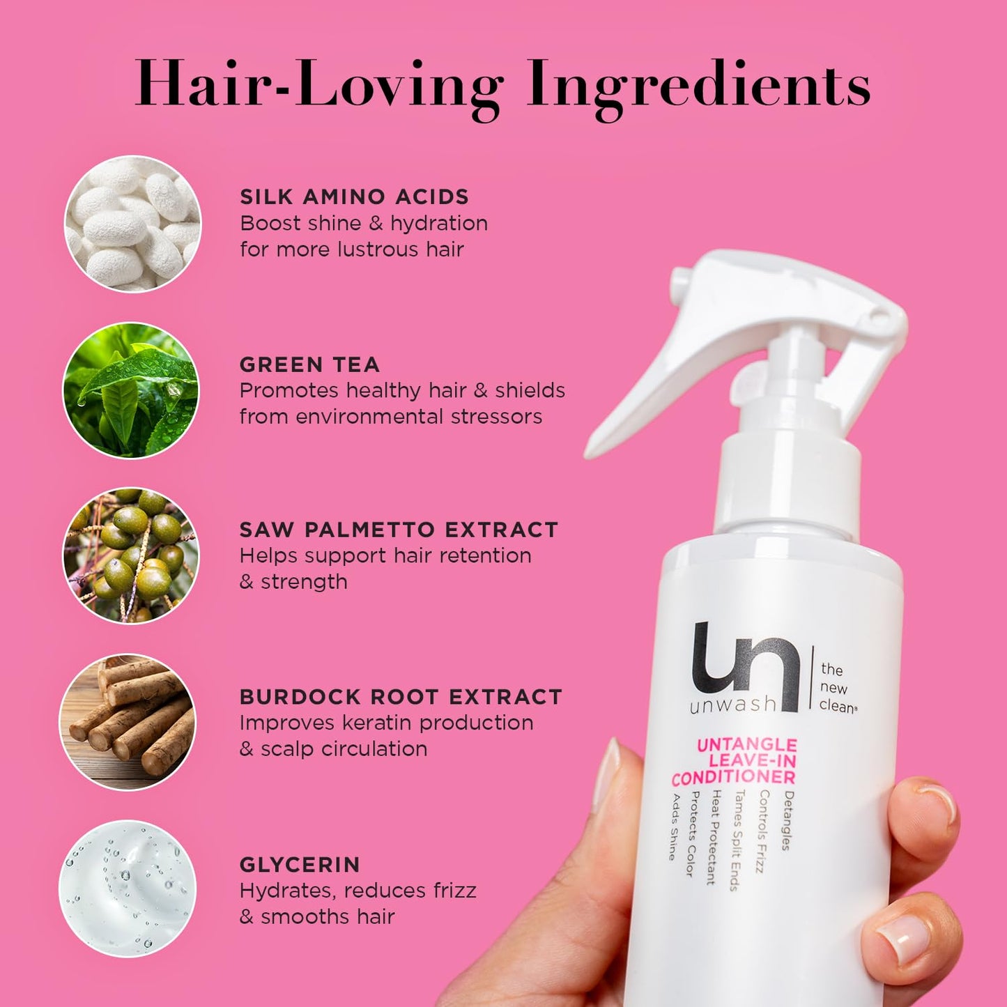 Unwash Untangle Leave-In Conditioner Spray - Detangles, Controls Frizz, Heat Protection, Vegan - 6.25 fl oz