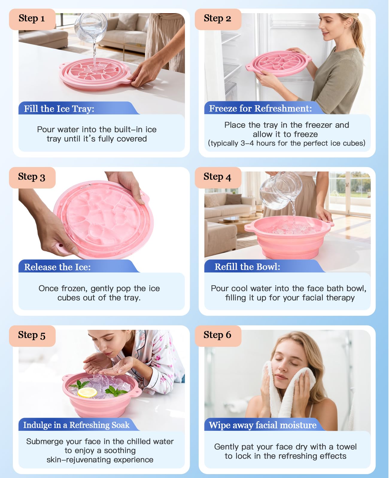 Dtuoen Foldable Silicone Face Ice Bath Bowl, Built-in Ice Tray for Cold Therapy Facial Basin, Skin Tightening & Puffiness Reduction, Ideal for Home, Spa & Travel Use