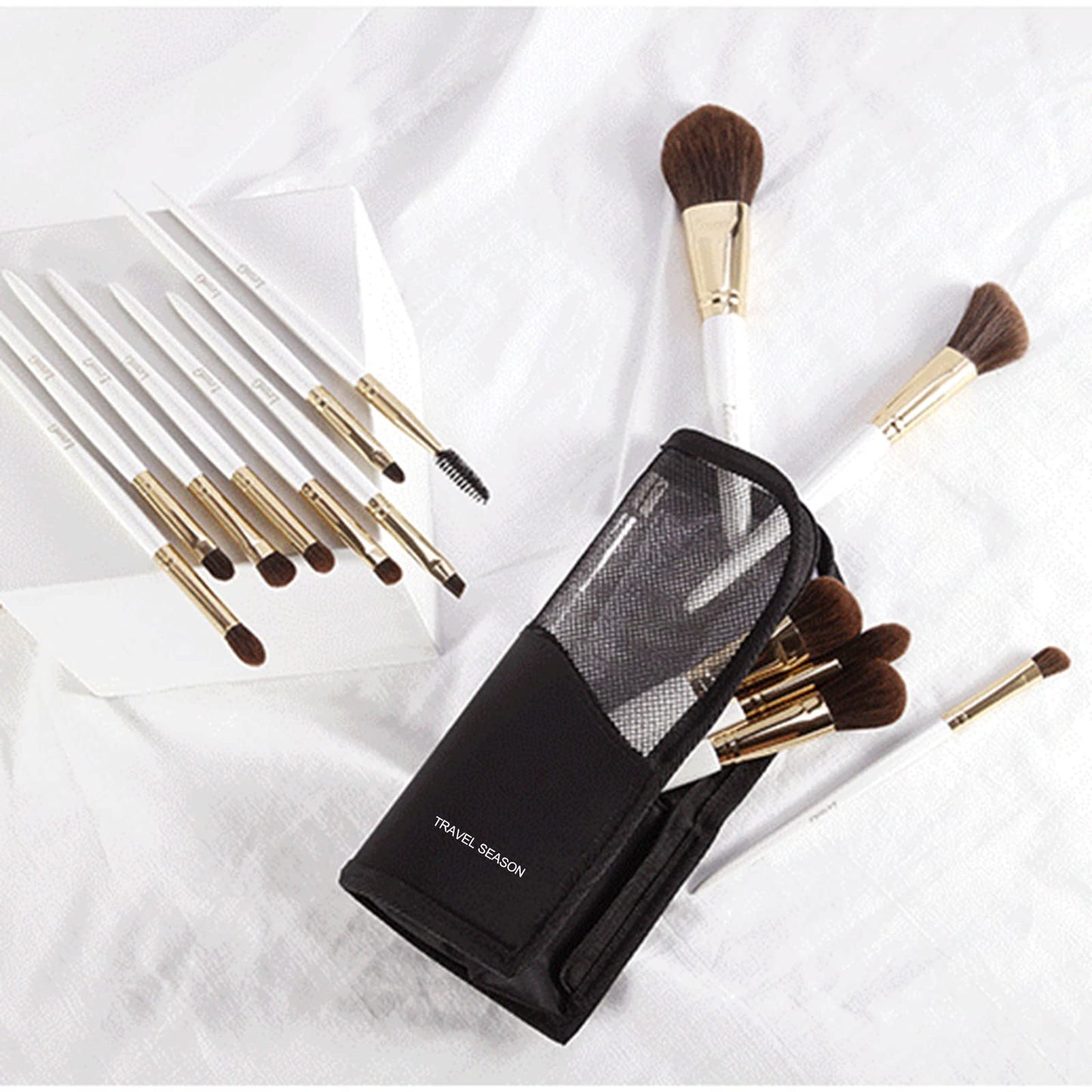 Linsiter Makeup Brush Travel Case Stand Up, High Capacity Makeup Organizer Portable Travel Makeup Brush Holder(Black)