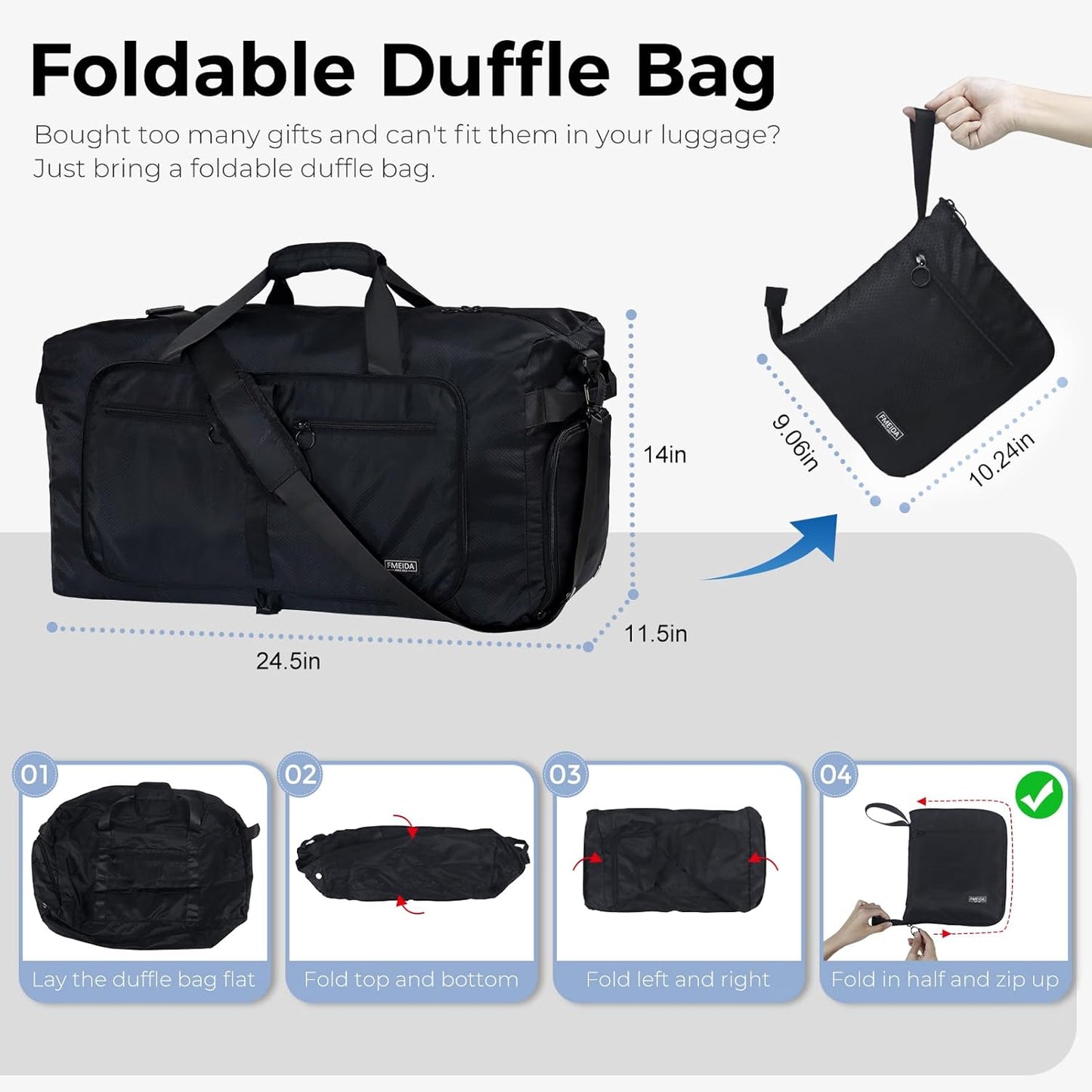 Duffle Bag 65L with Shoes Compartment - Foldable Travel Bag for Men & Women | Water-Repellent & Tear-Resistant (Black)