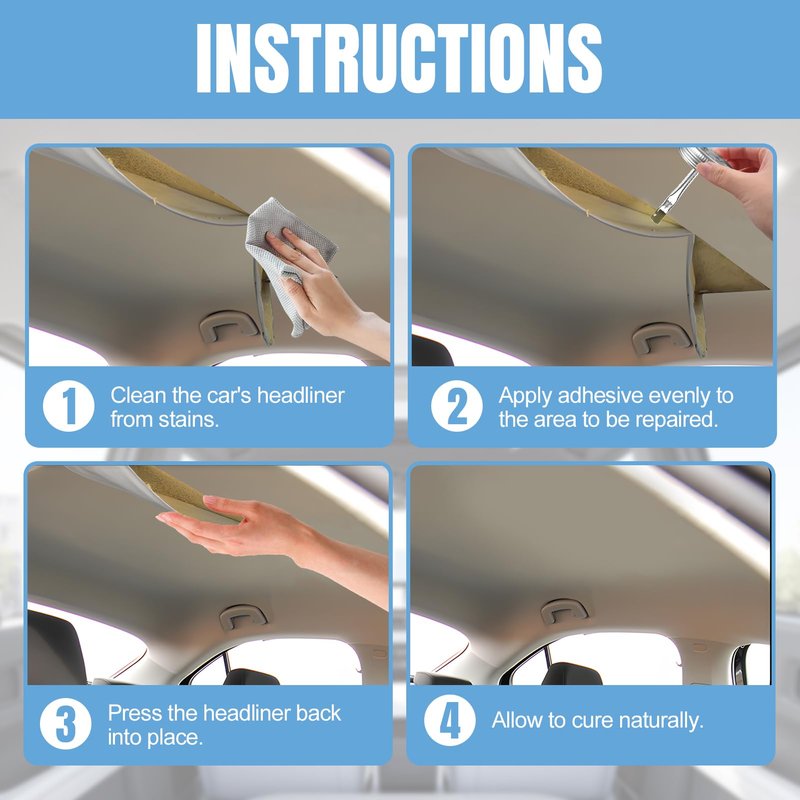 kuailaya Headliner Adhesive, Headliner Glue Car Upholstery Glue Strong Adhesion Quick Repair Flexible High Durability and Weather Resistance for Automotive Interiors Fabric Leather, 120ml